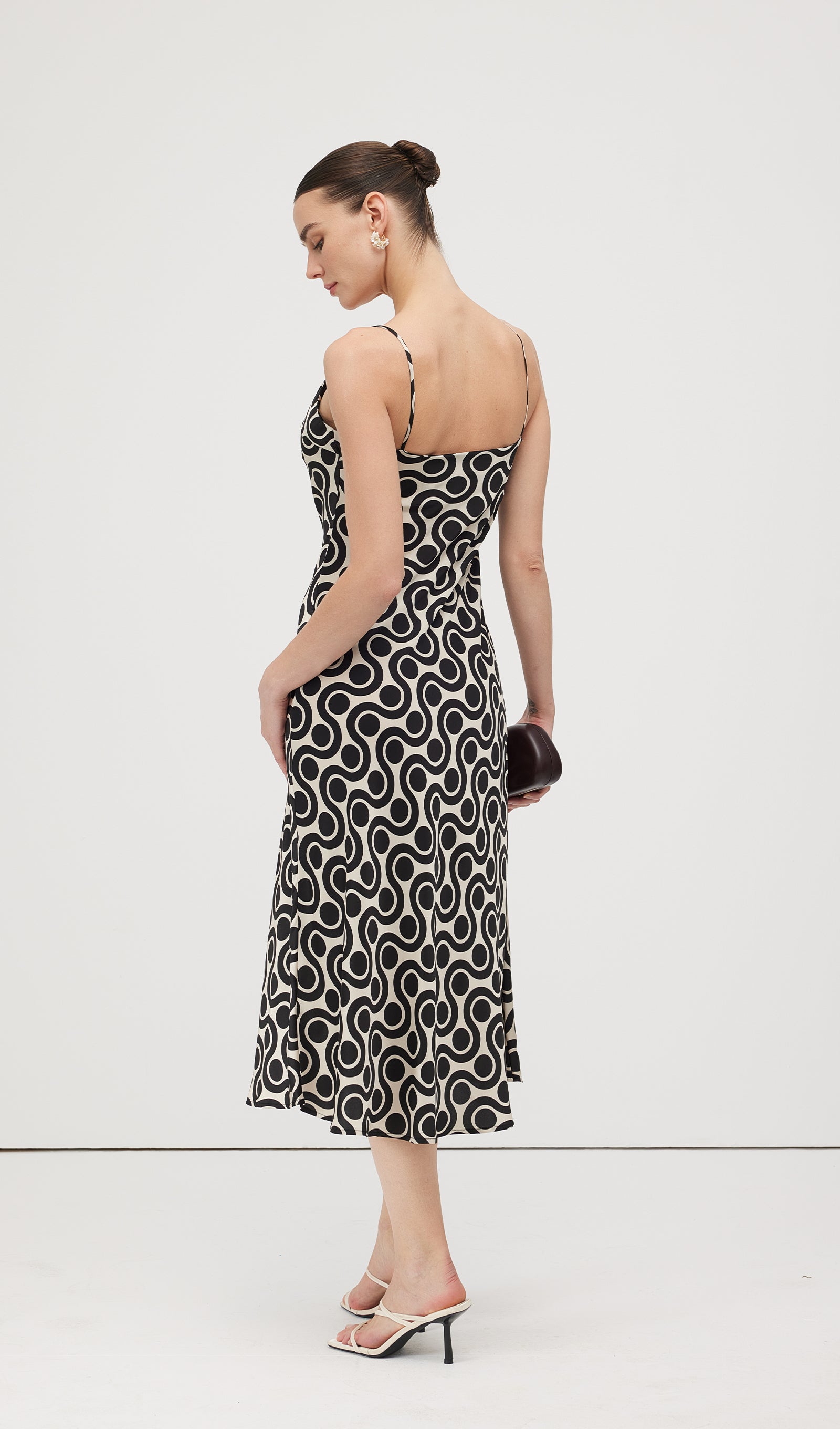 Black White Geometric Print Midi Dress