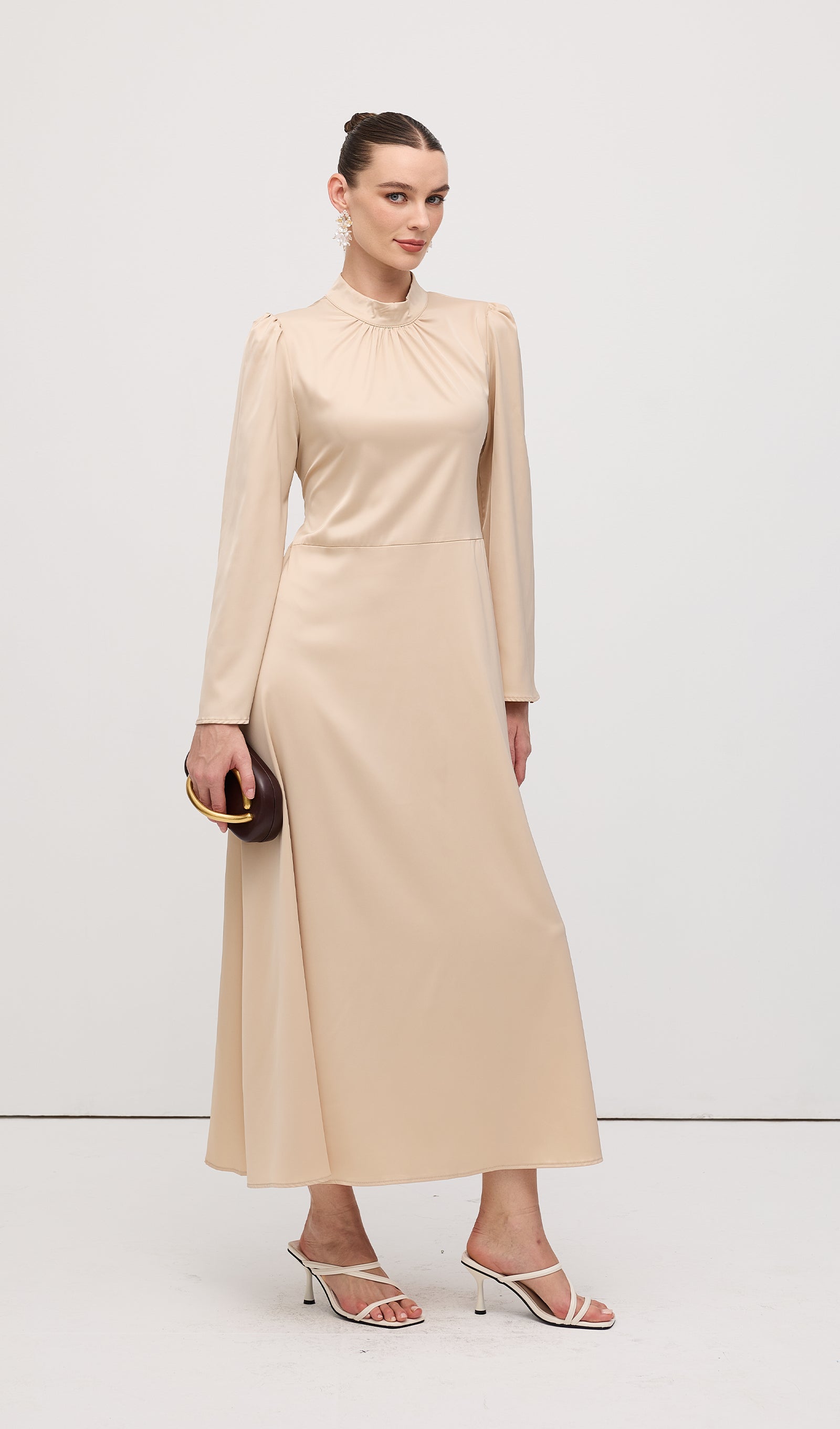 Solid Satin Long Sleeve Maxi Dress