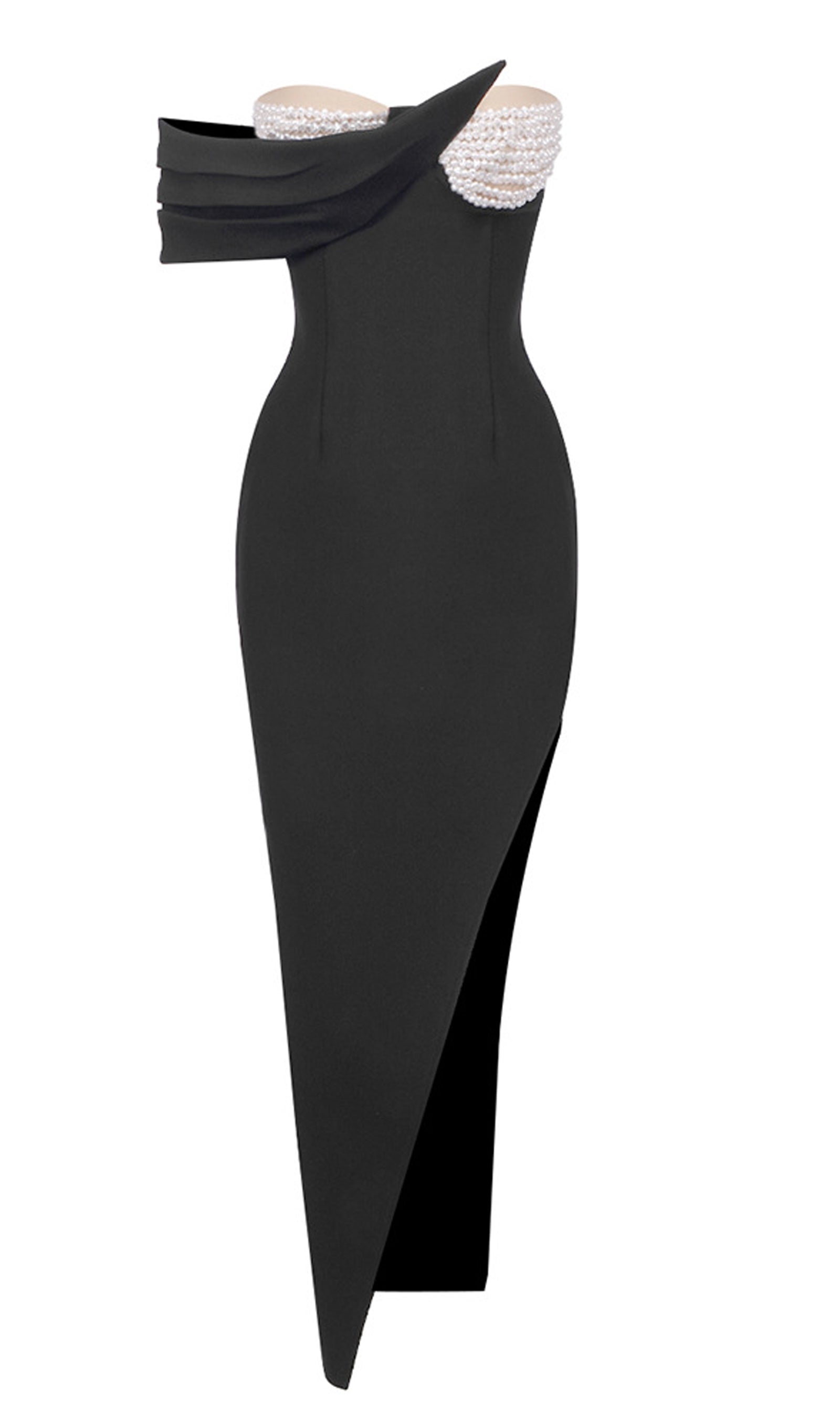 Strapless Crystal Embellished Crepe Midi Dress