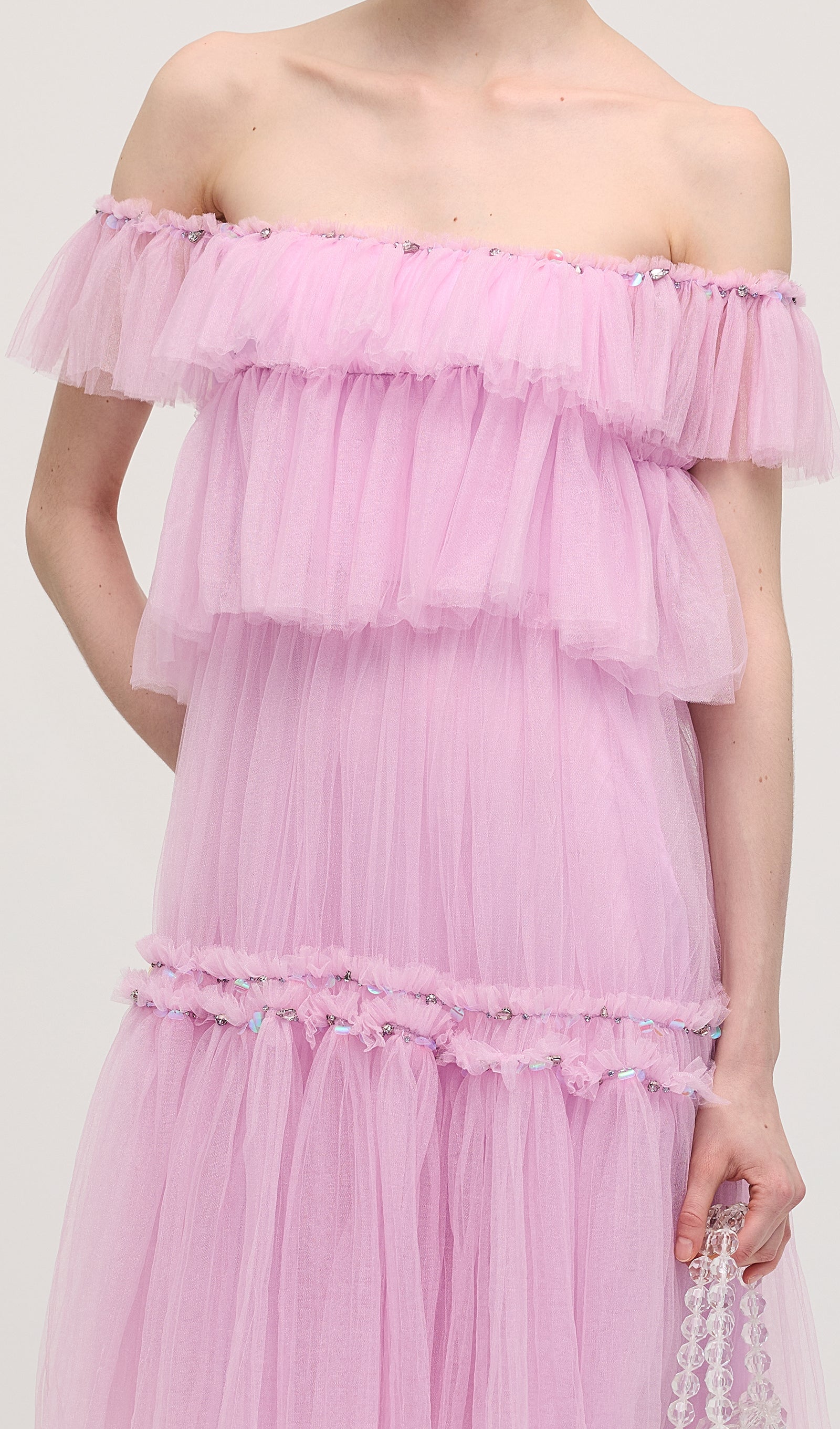 A Line Off Shoulder Layered Midi Dress