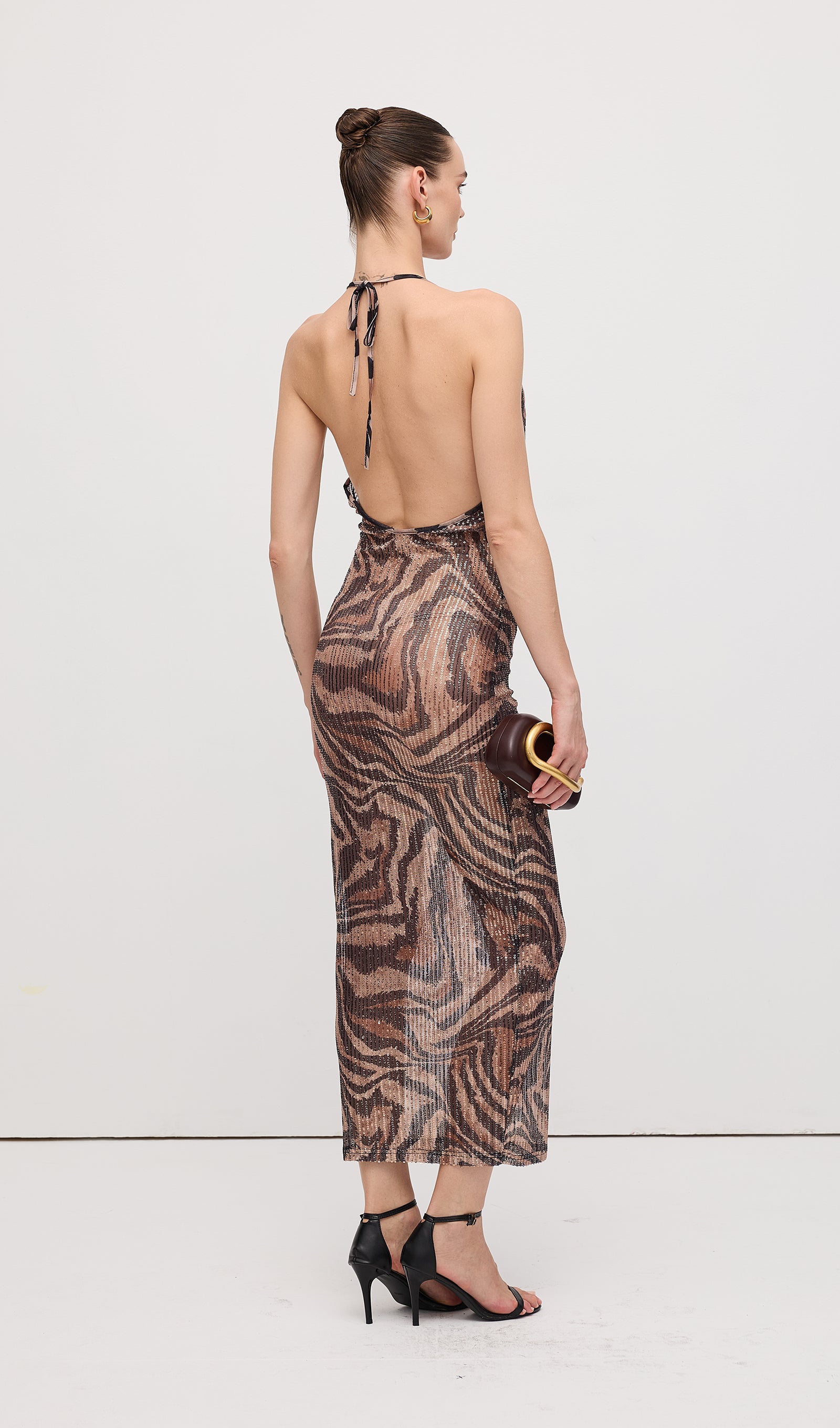 Halter Rhinestone Maxi Dress