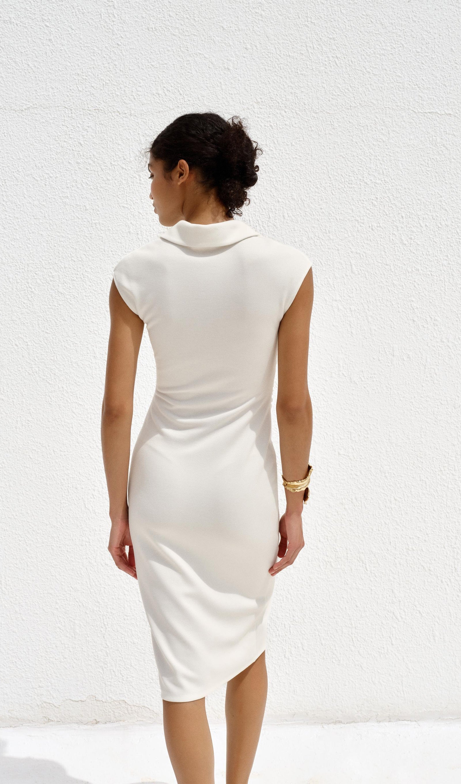 Solid Pique Shirt Midi Dress