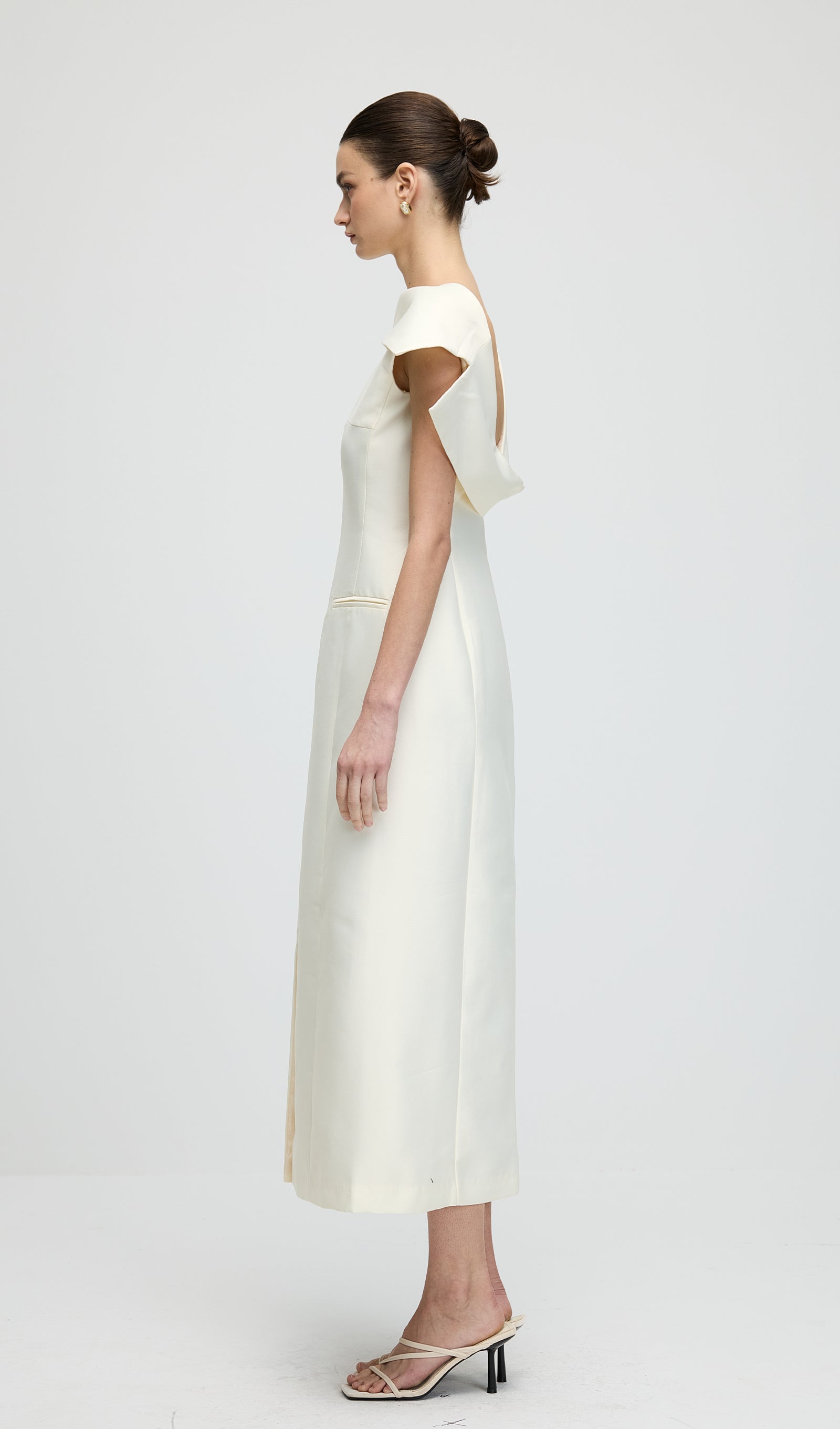 Asymmetrical Neckline Slit Midi Dress