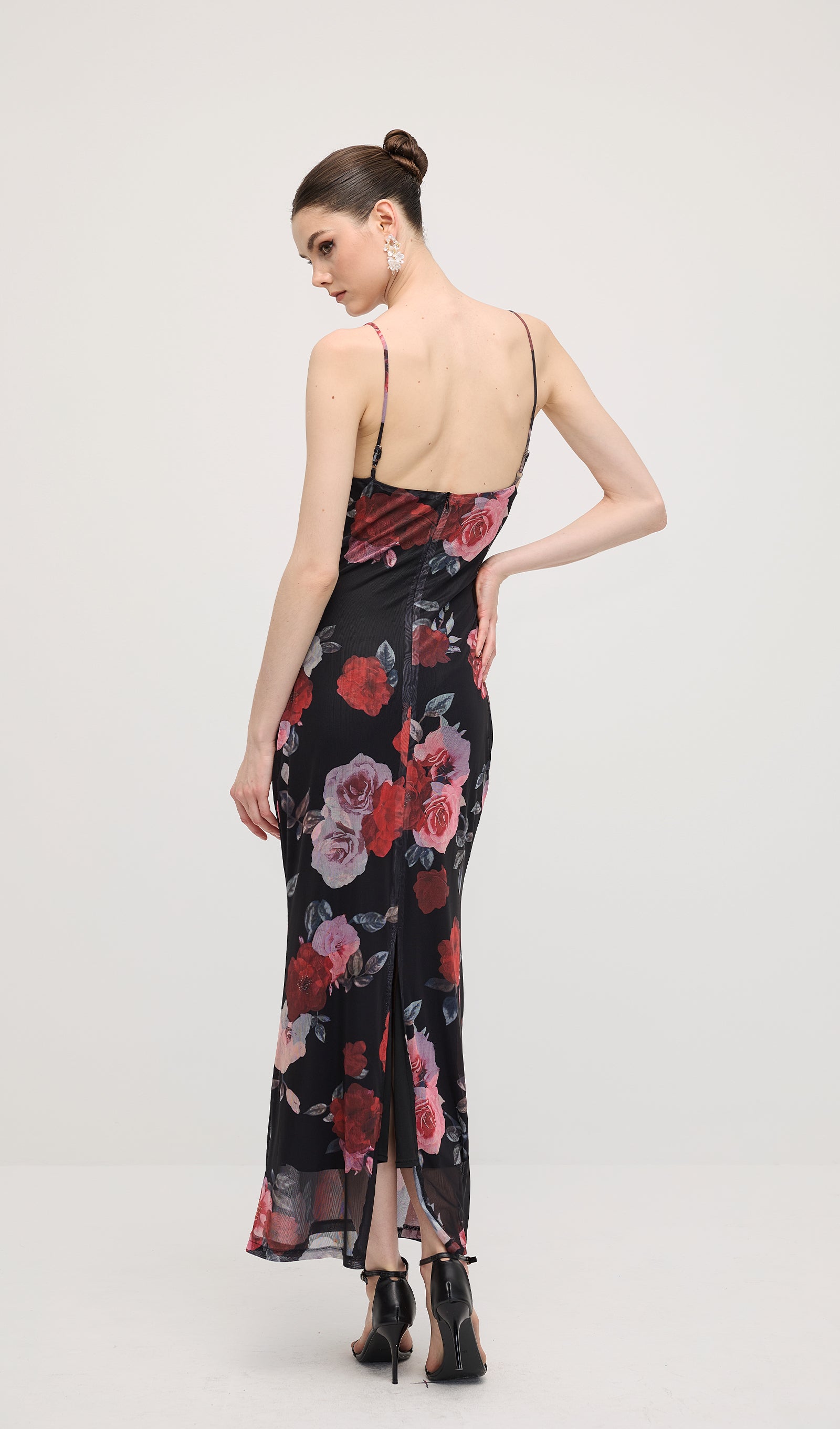 Sleeveless Rose Print Maxi Dress