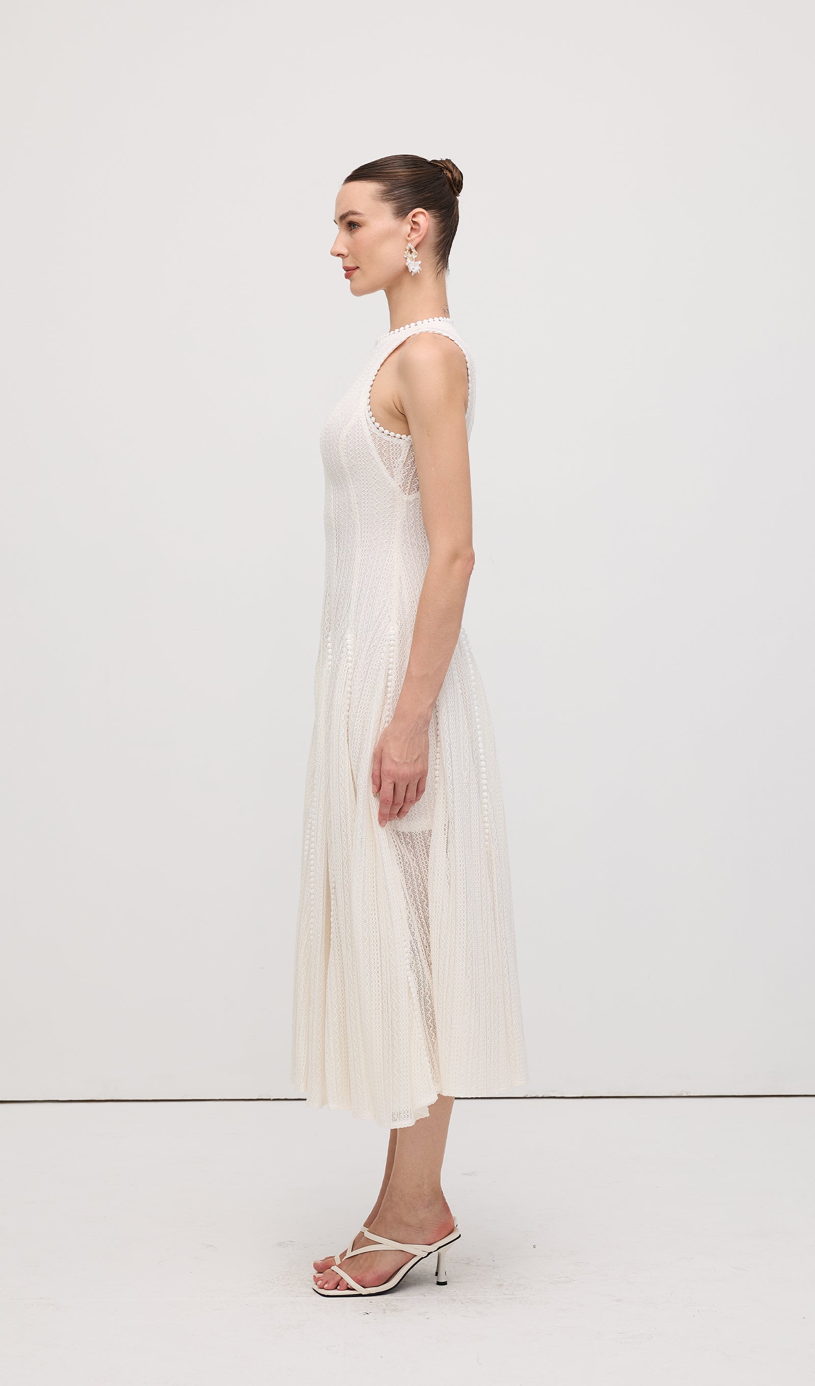 Semi Sheer Lace Sleeveless Maxi Dress