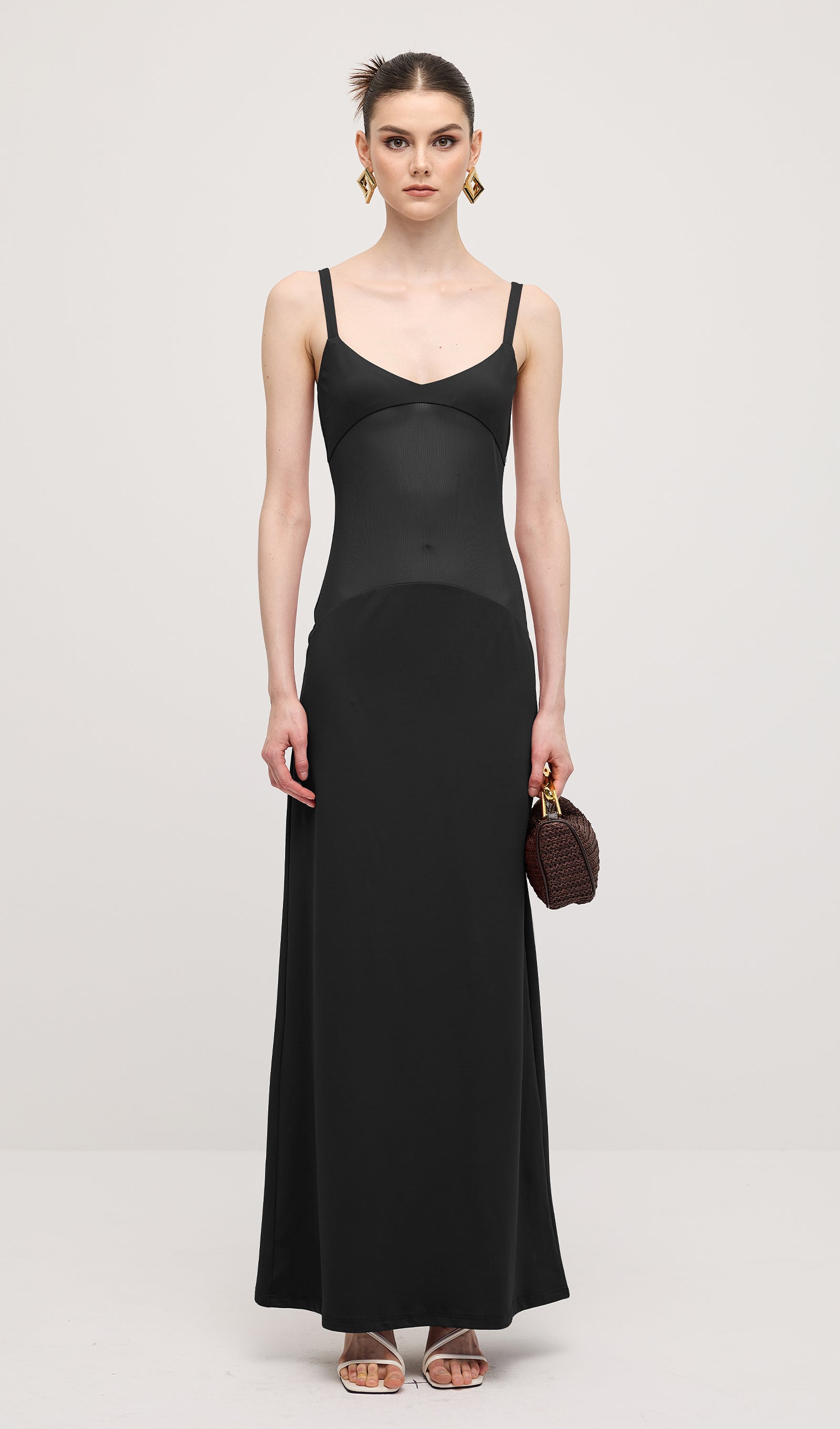 Sheer Knit Curve Maxi Dress In Black