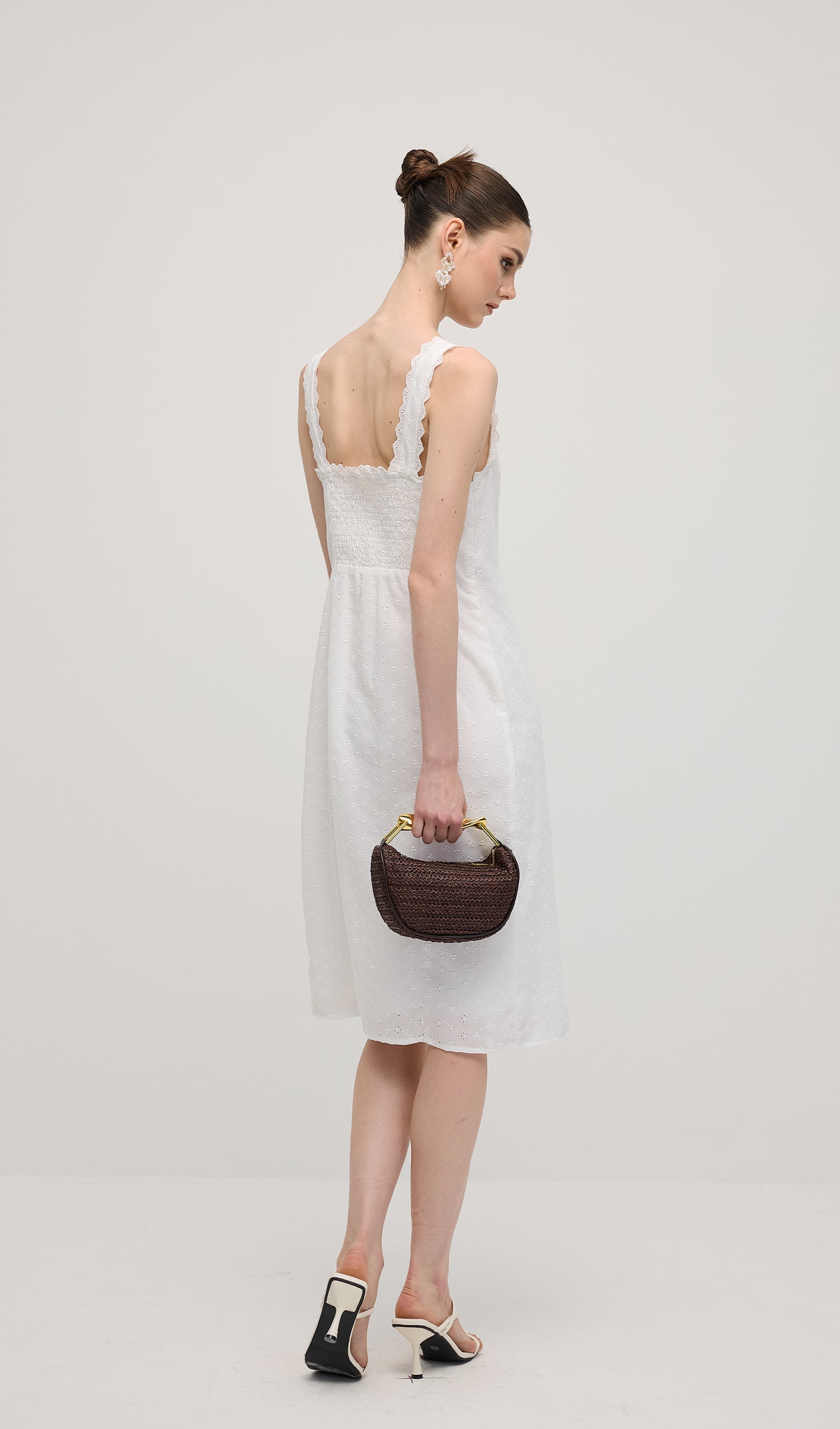 Solid Eyelet Sleeveless Midi Dress