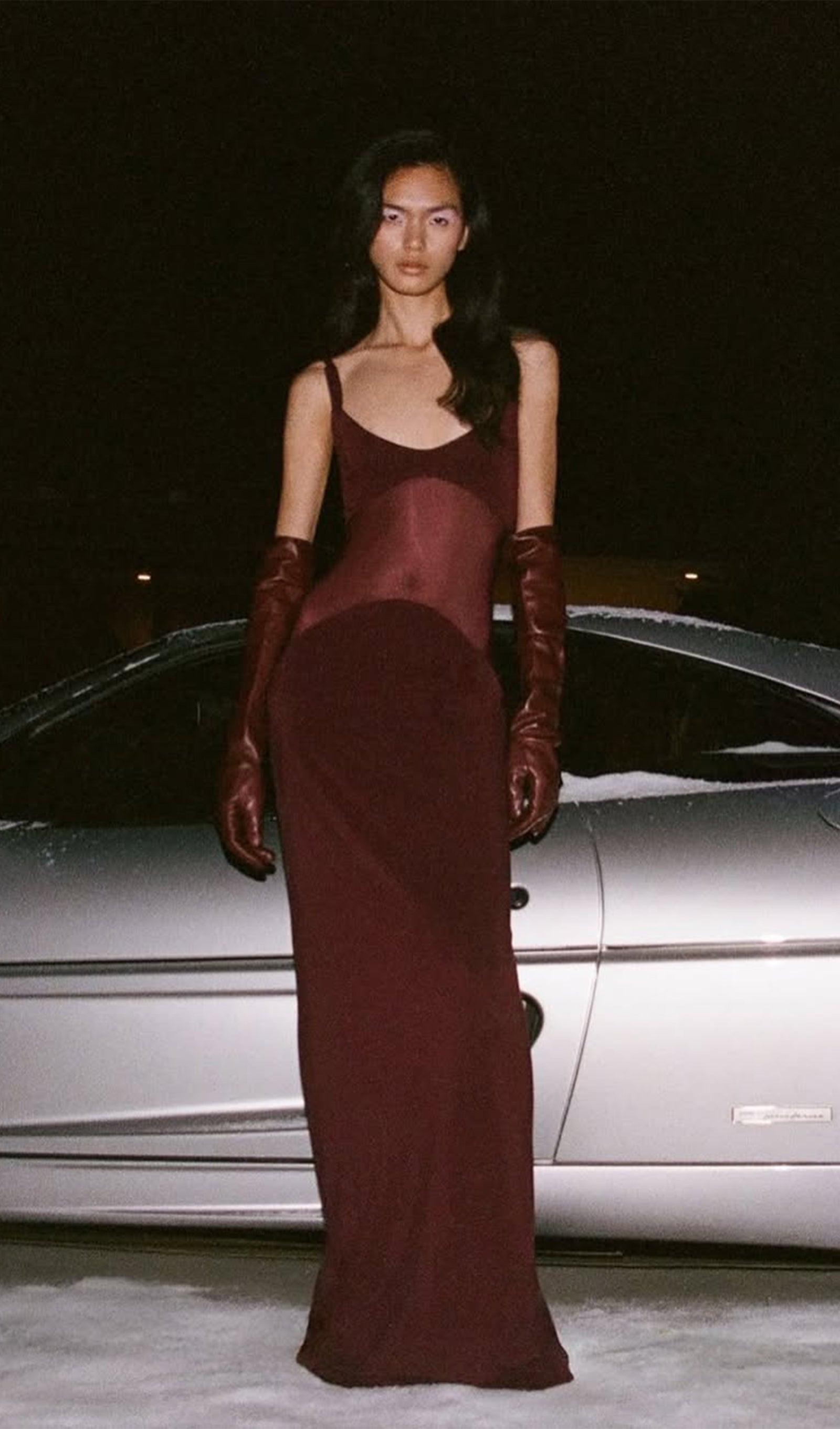 Sheer Knit Curve Maxi Dress In Red