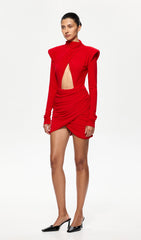 Jersey Cutout Draped Mini Dress In Red