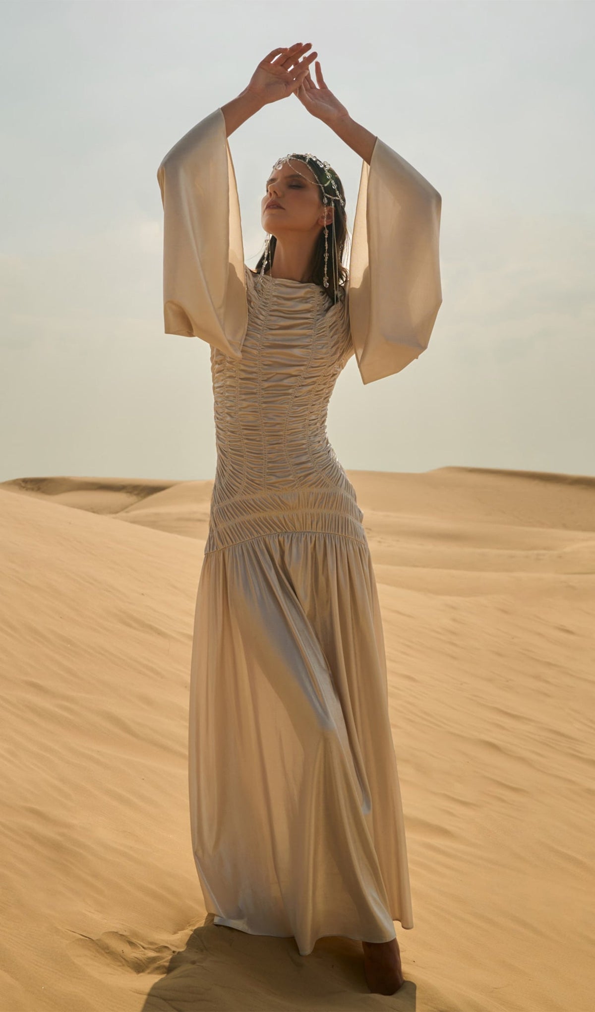 Metallic Elasticated Gathers Maxi Dress