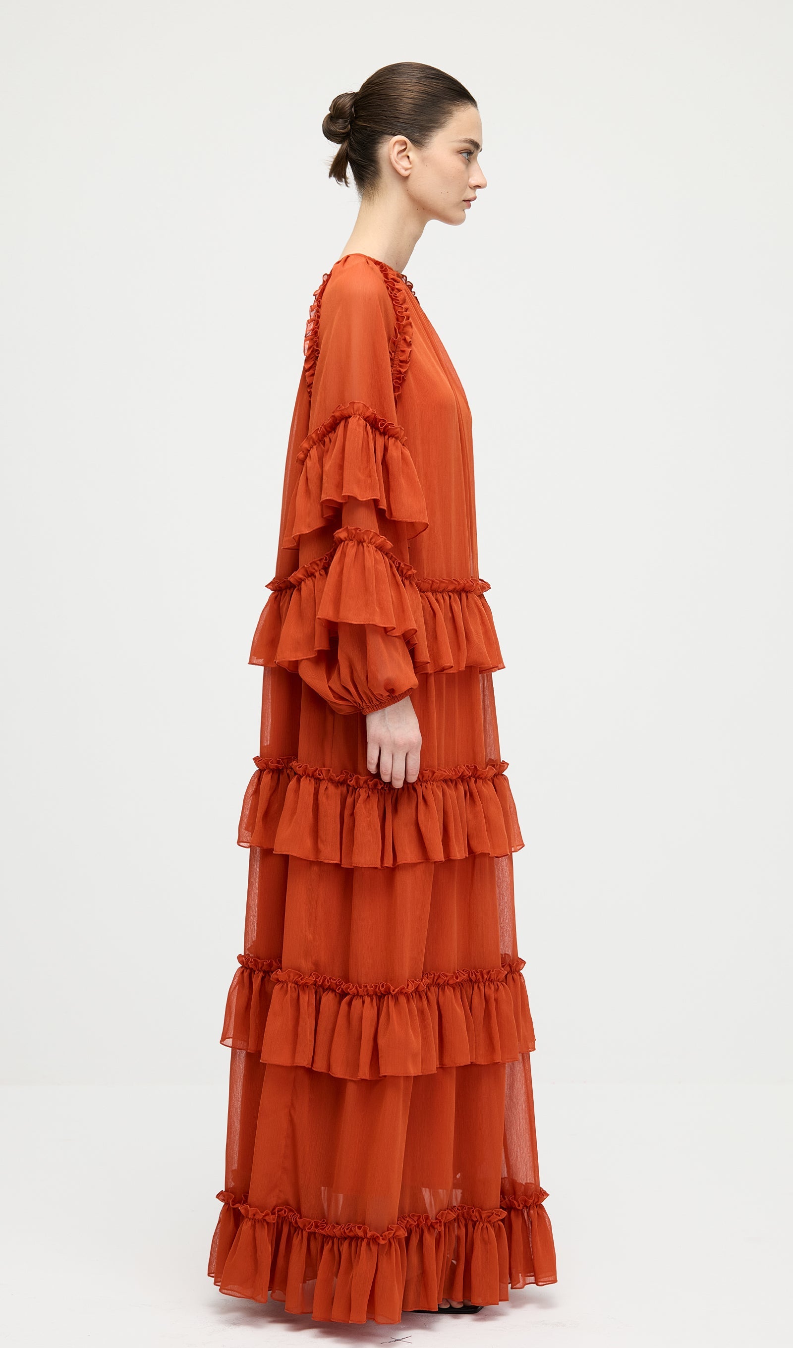 Ruffle Tiered Puff Sleeve Maxi Dress