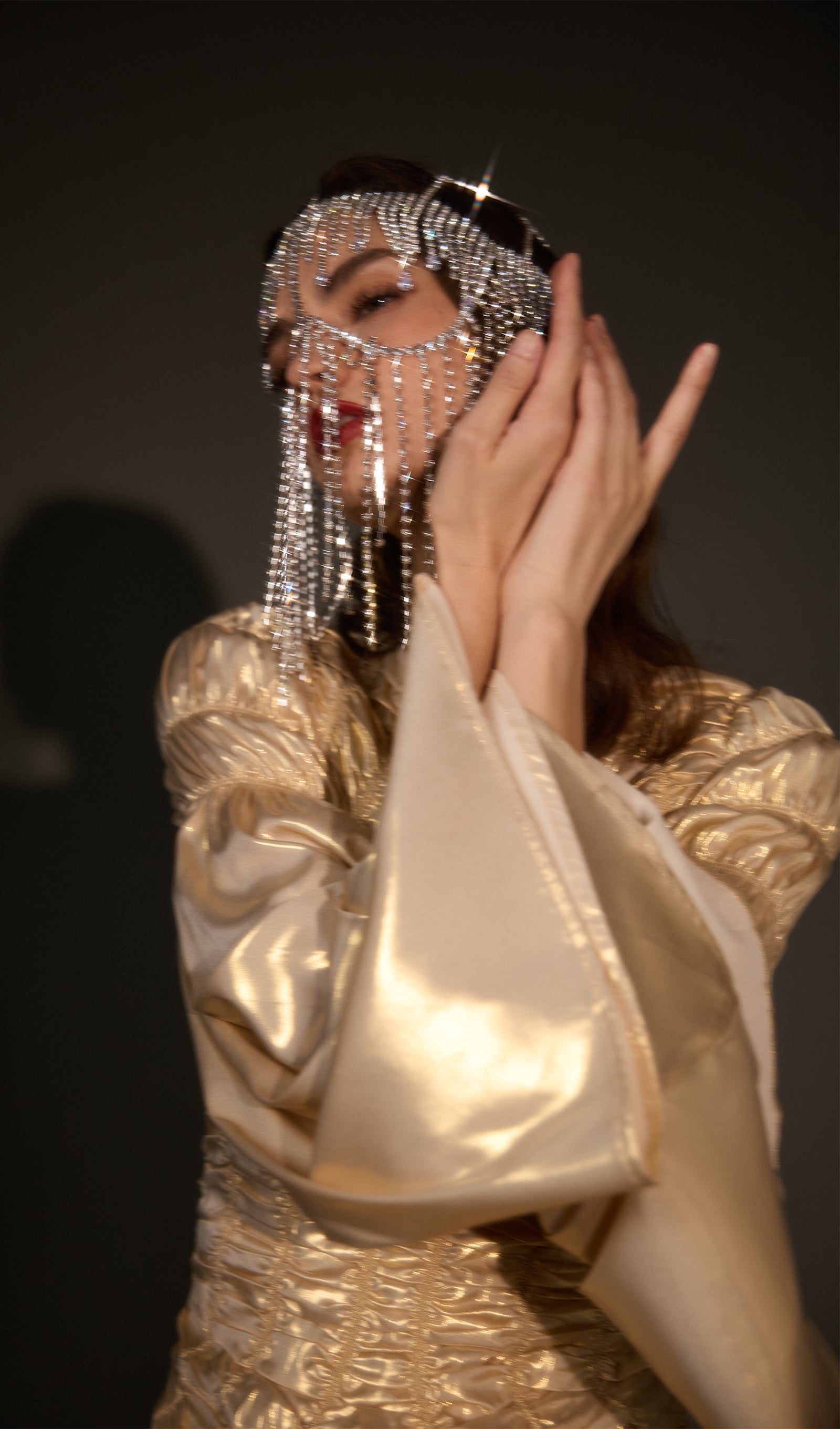 Sparkling Rhinestone Fringe Drop Mask