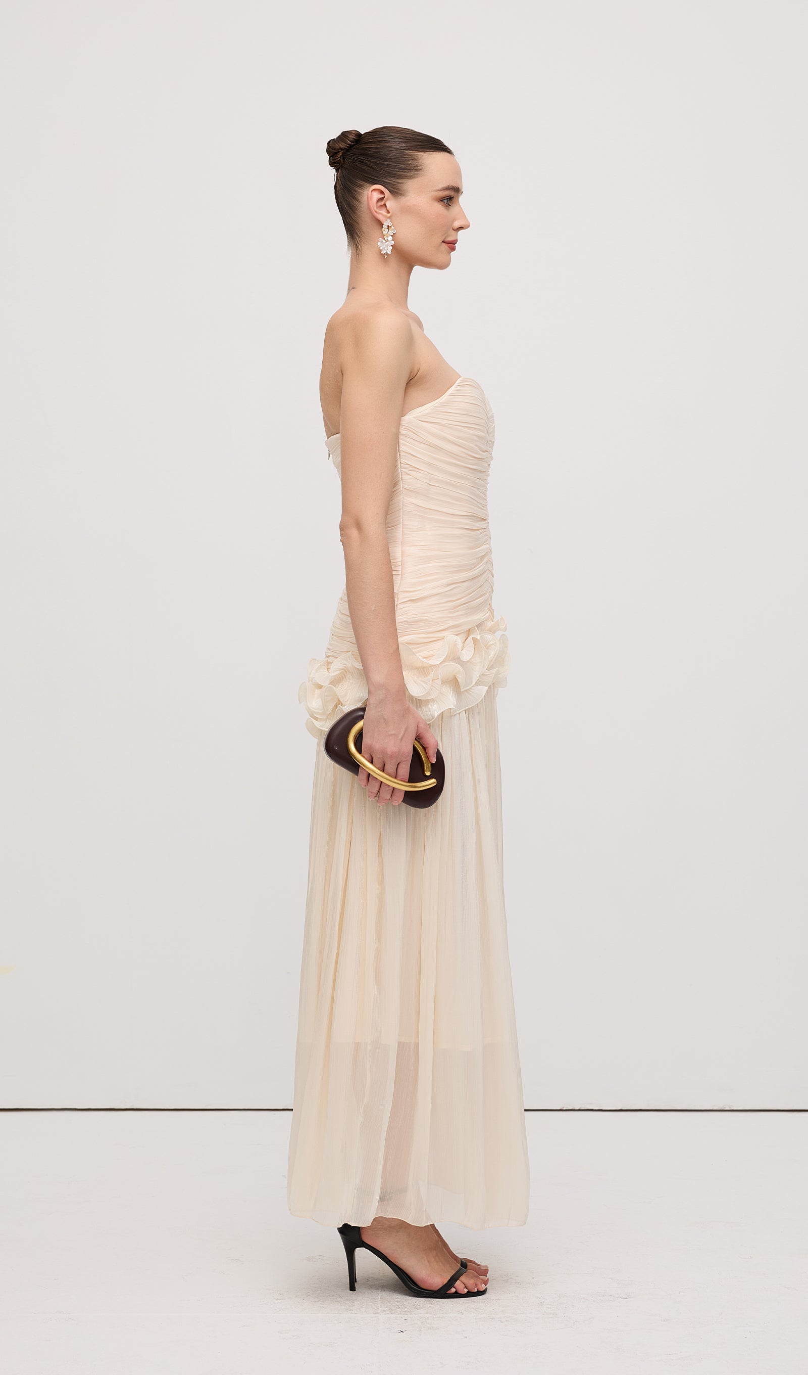 Slim Strapless Ruffle Maxi Dress