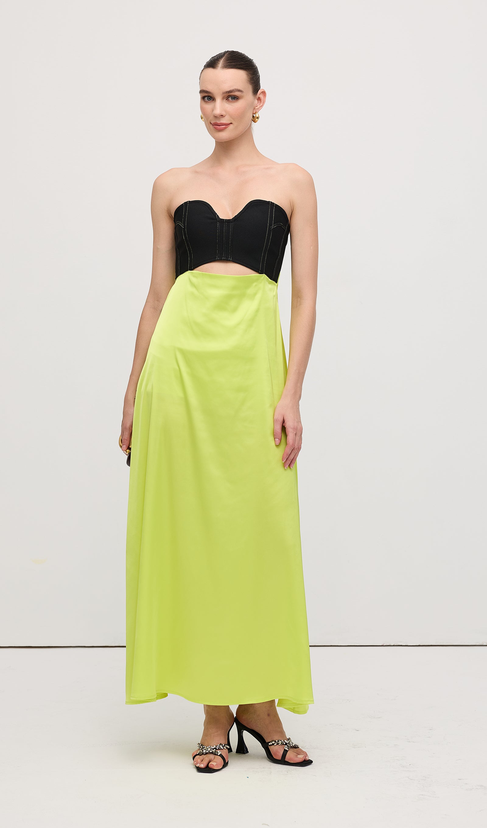 Corsetry Inspired Strapless Maxi Dress