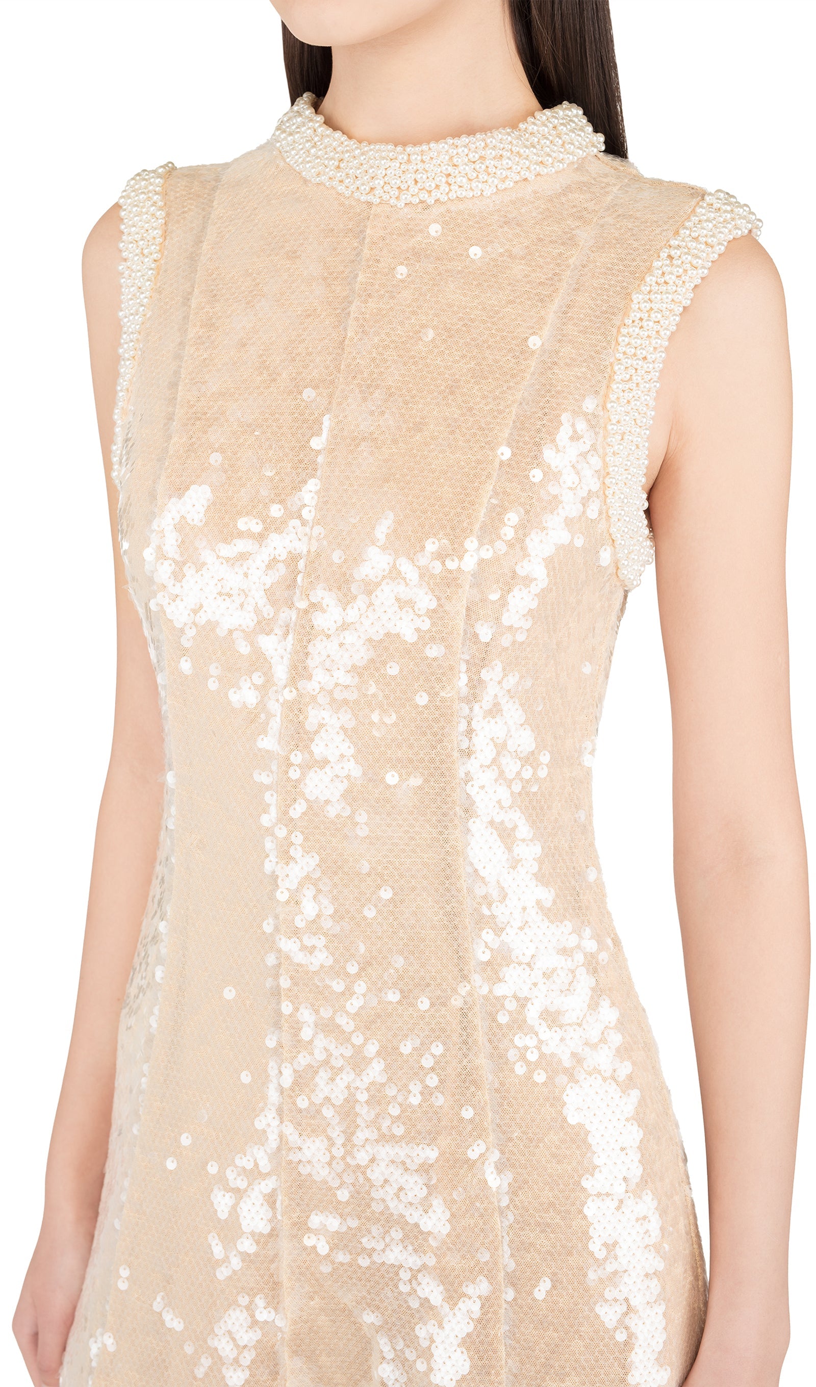 Sequin Embellished Pearl Trim Midi Dress