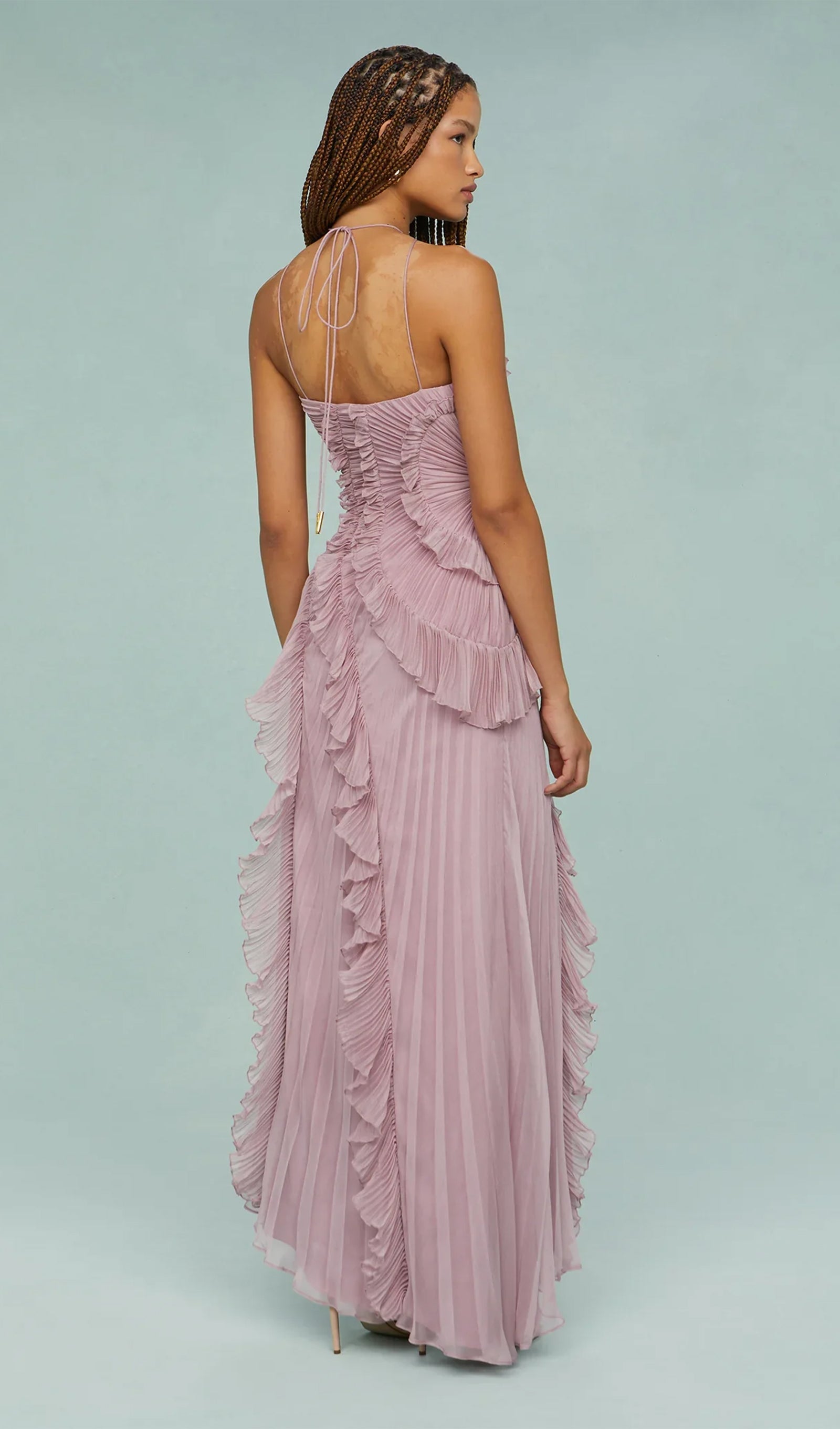 Asymmetry Ruffled Halter Maxi Dress