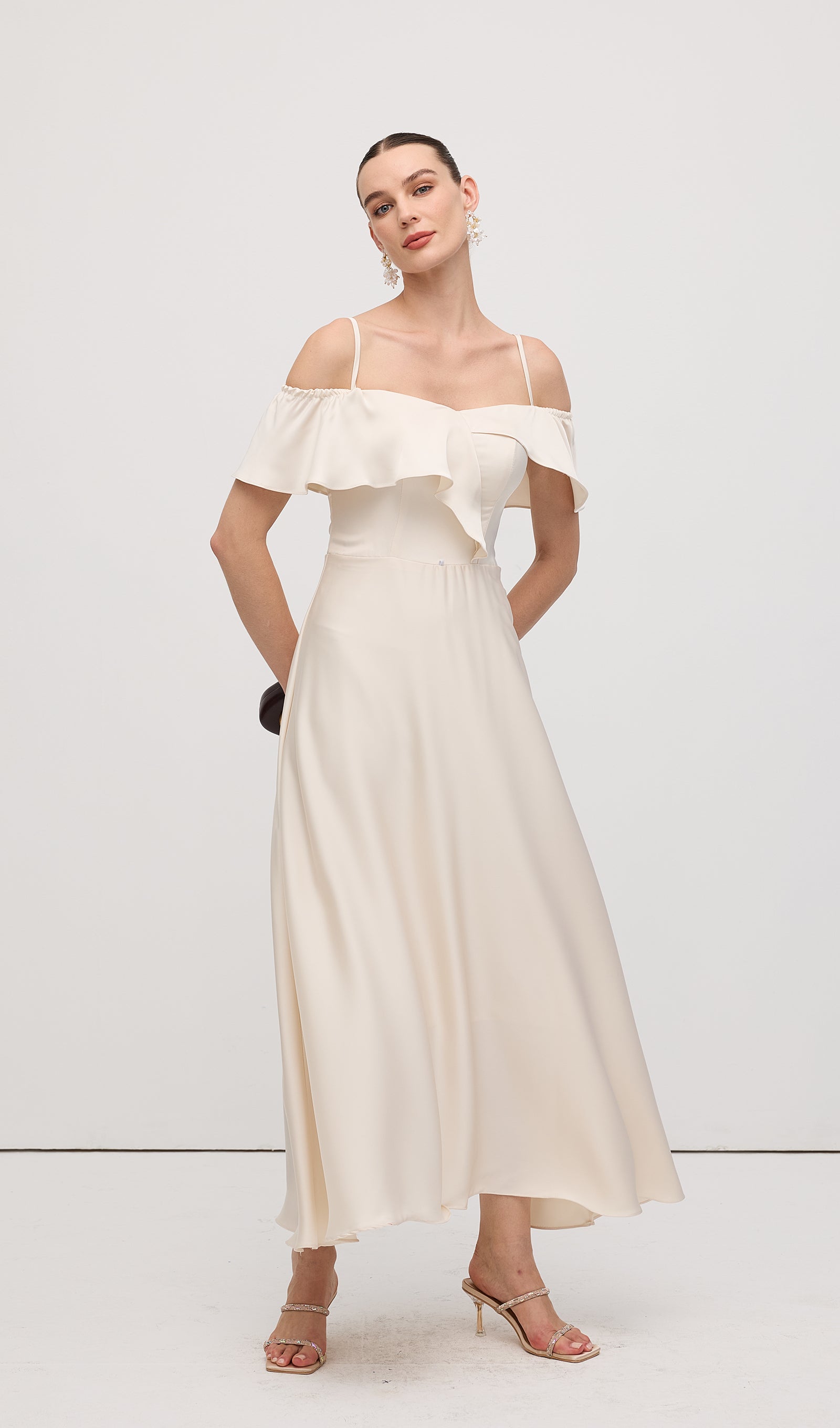 Ruffle Satin Midi Dress