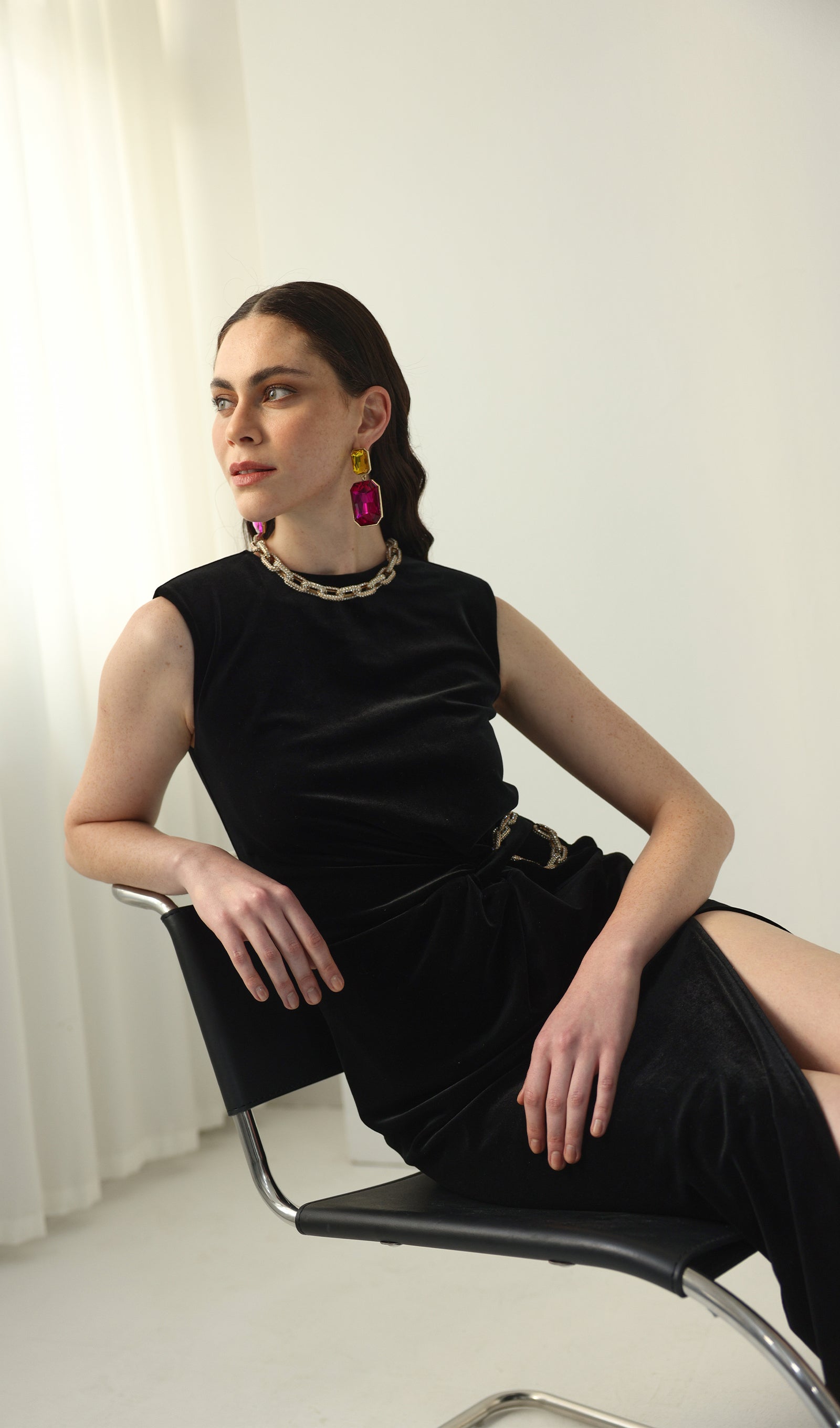 Embellished Velvet Split Maxi Dress