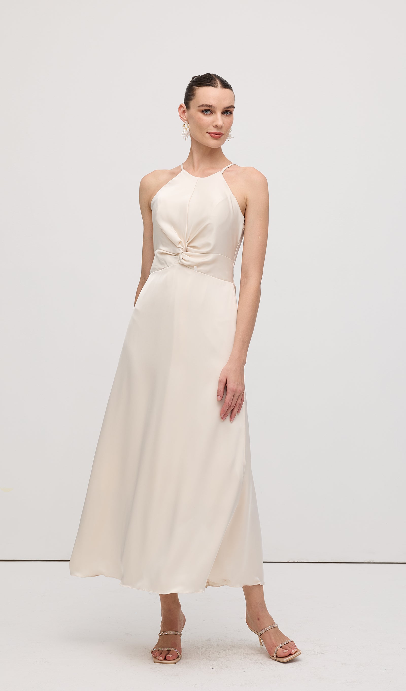 Sleeveless Satin Midi Dress