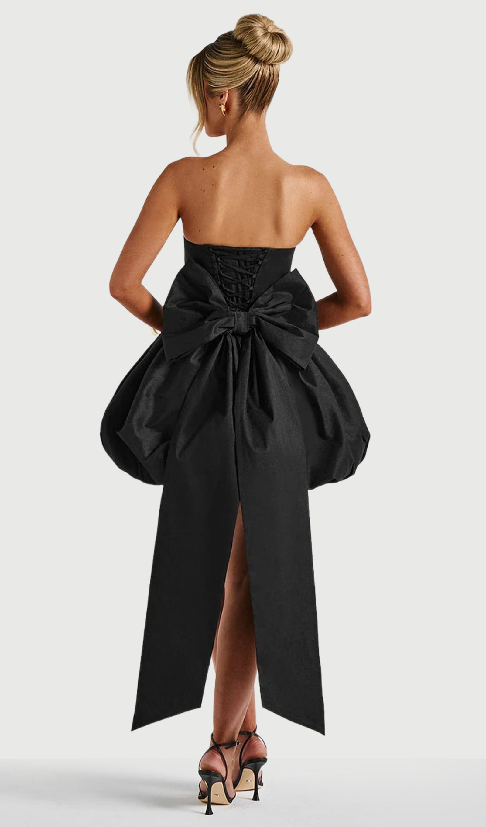 Lotus Mini Dress With Bow In Black