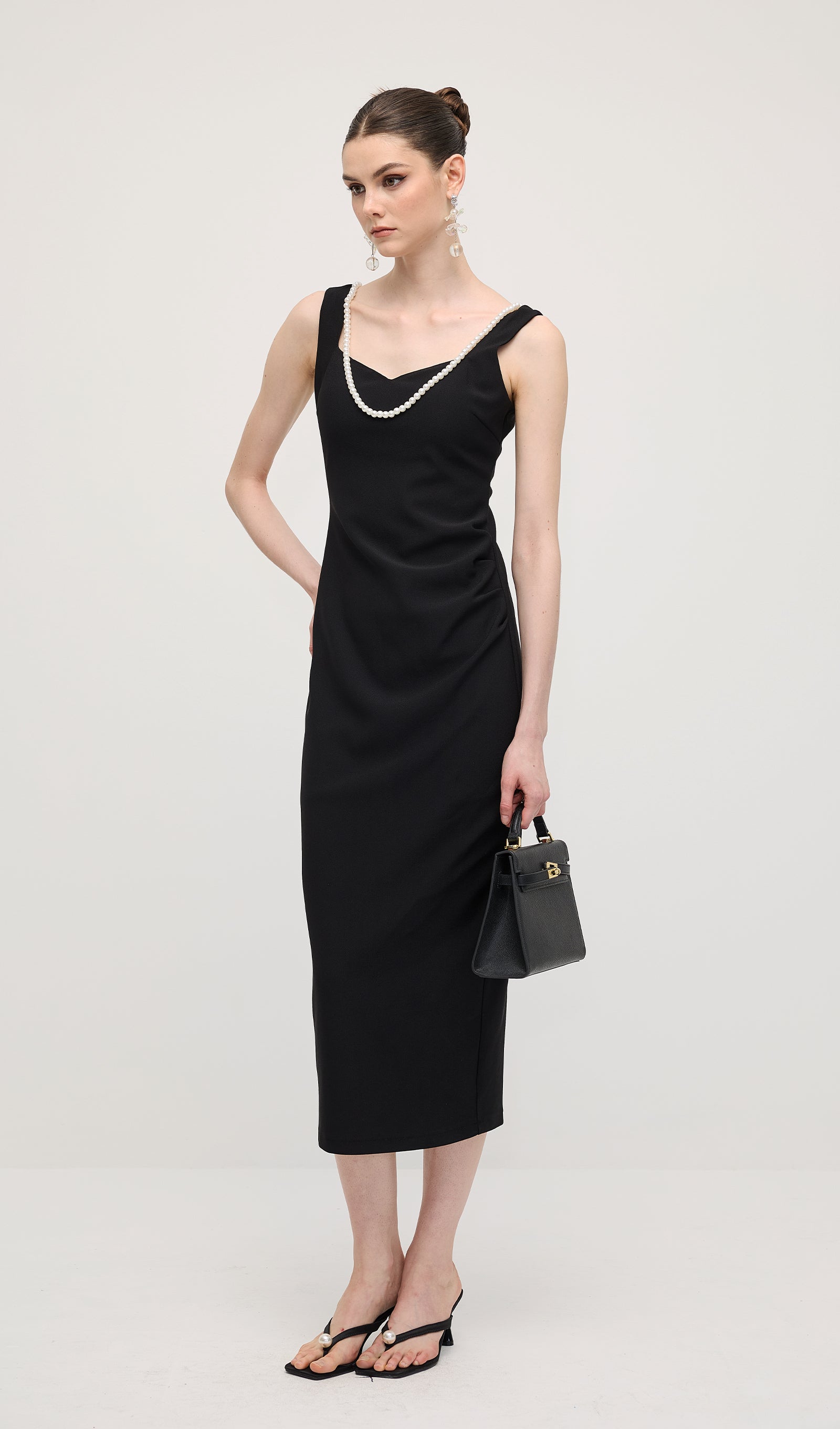 Solid Pearl Accessories Midi Dress
