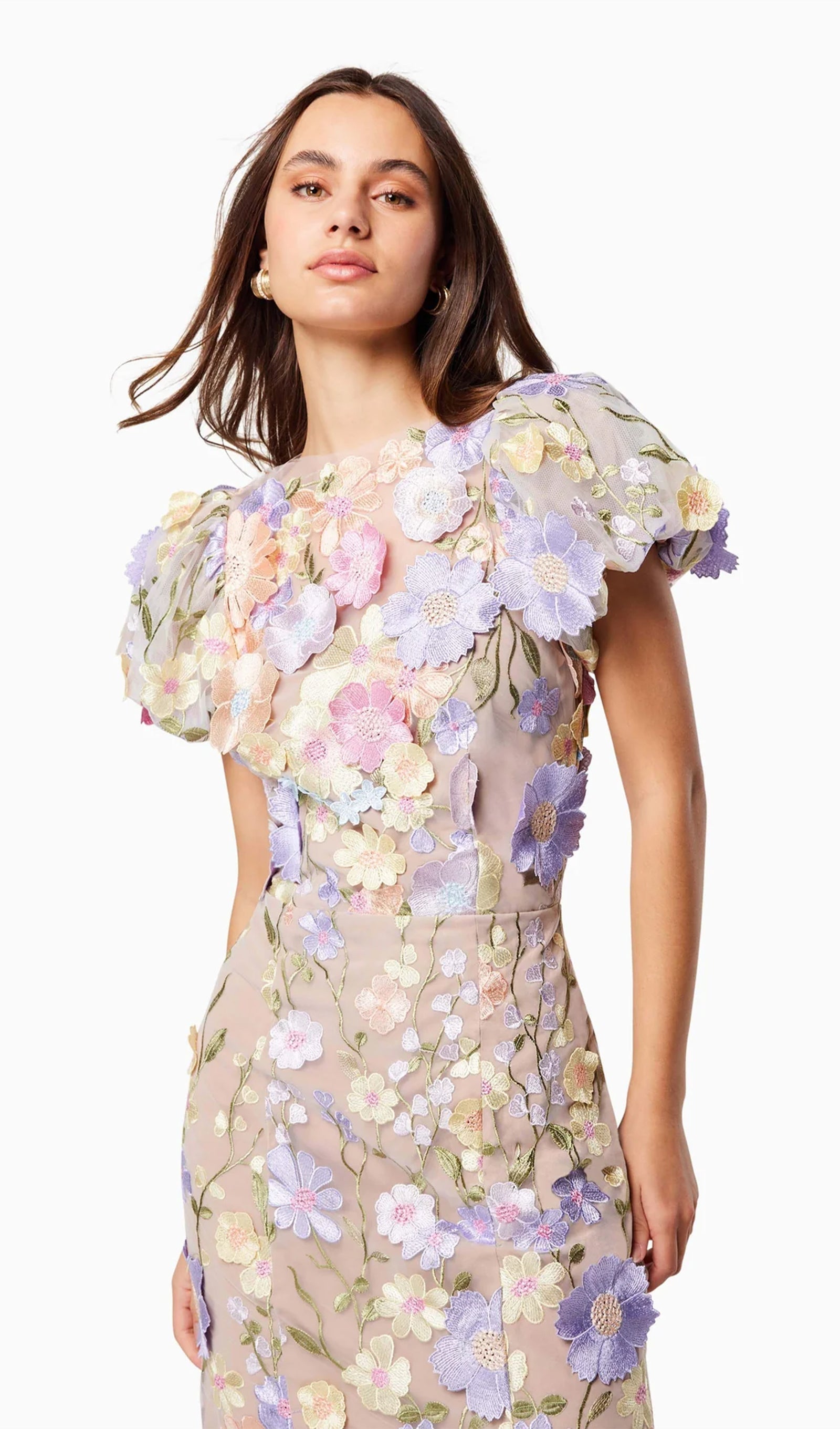 Floral 3D Lace Midi Dress In Purple