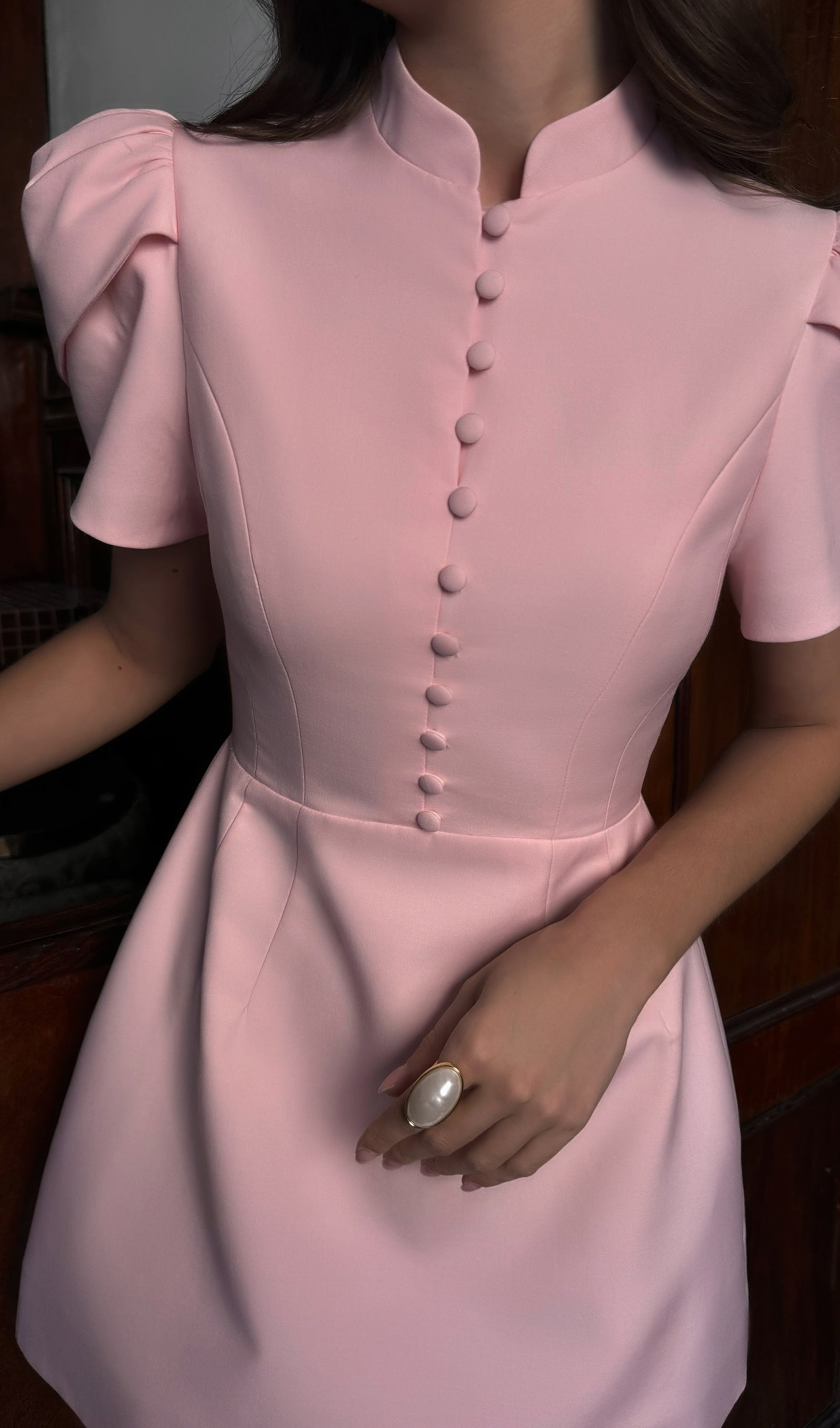 Mini Dress With High Collar In Pink