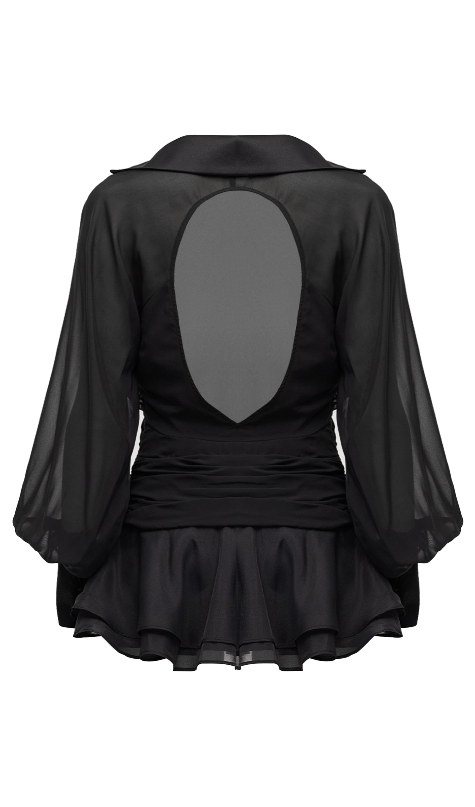 Solid Lantern Sleeve Mini Dress In Black
