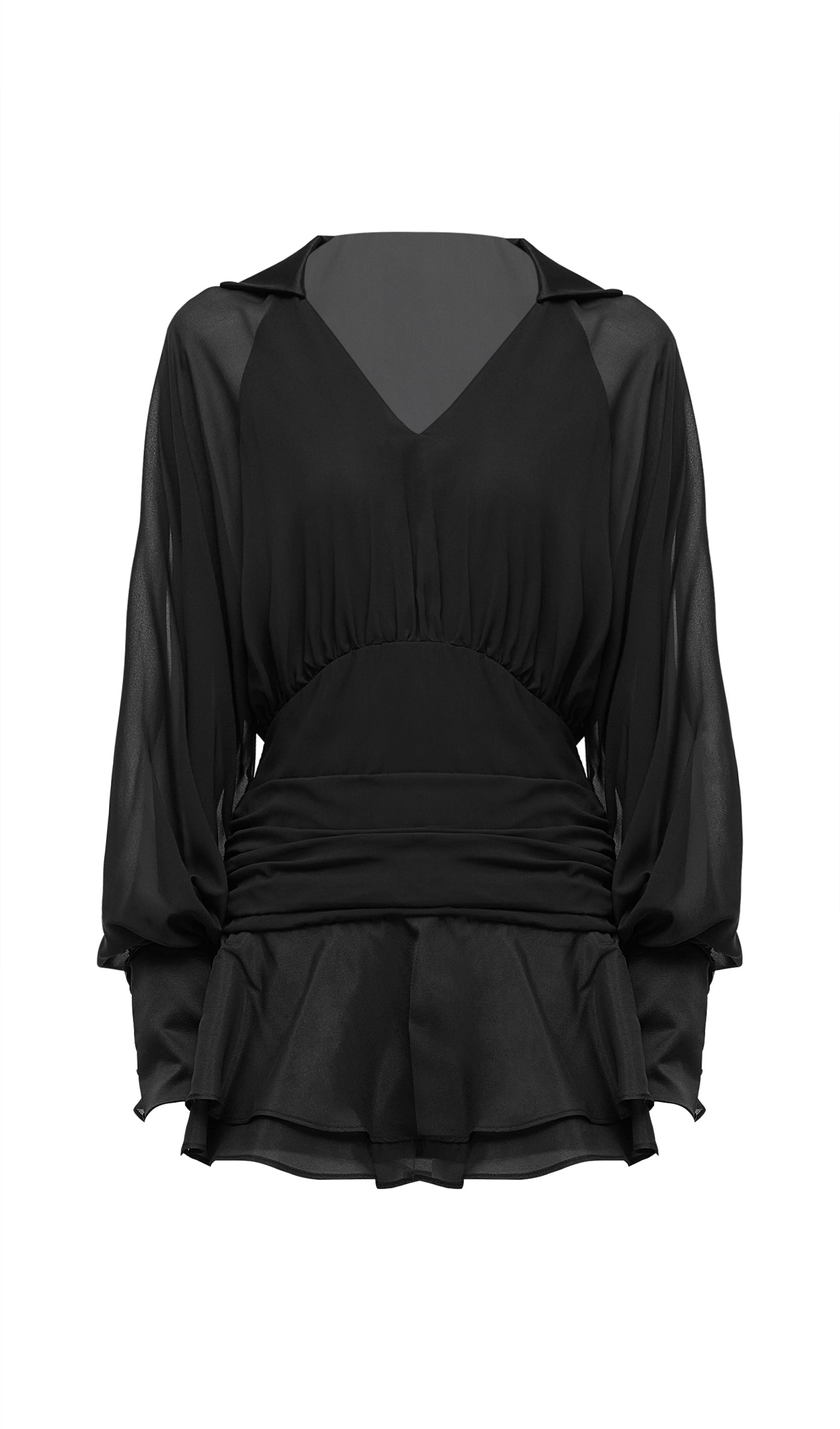 Solid Lantern Sleeve Mini Dress In Black