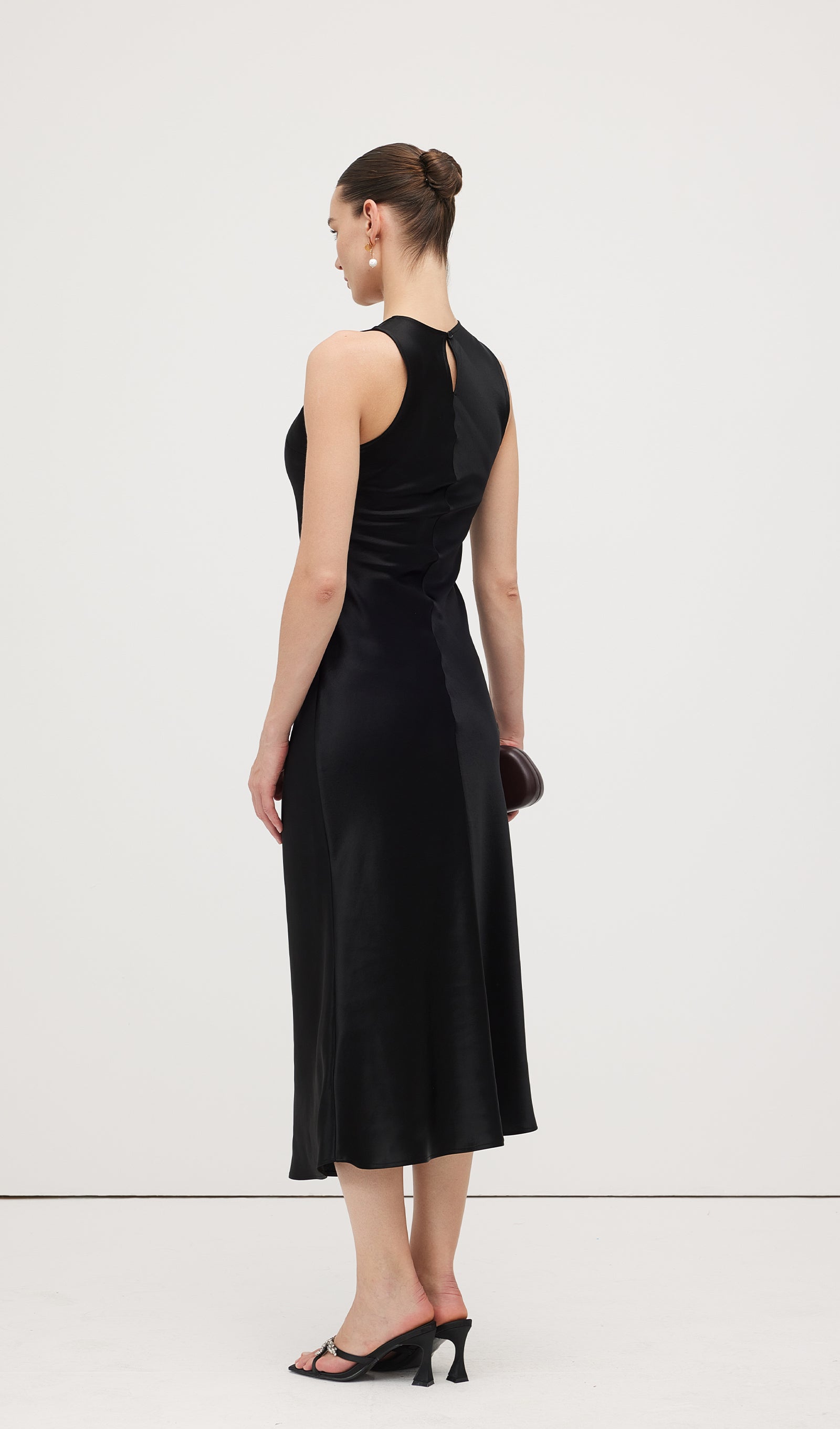 Satin Woven Column Midi Dress