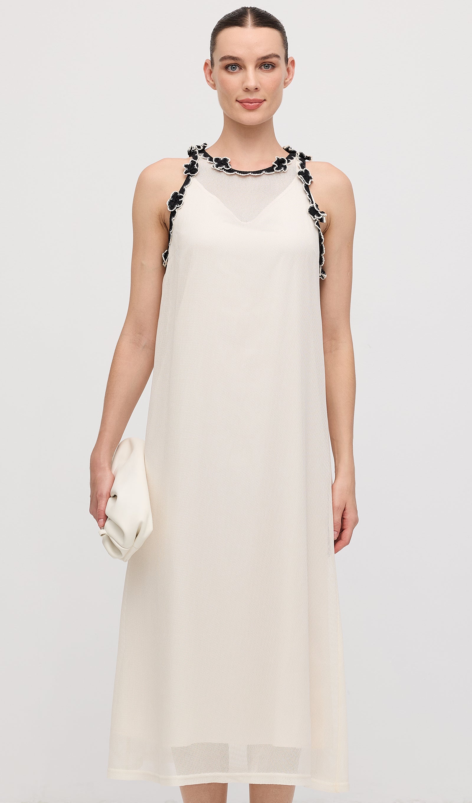 Sleeveless Embroidered Flowers Midi Dress