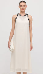 Sleeveless Embroidered Flowers Midi Dress