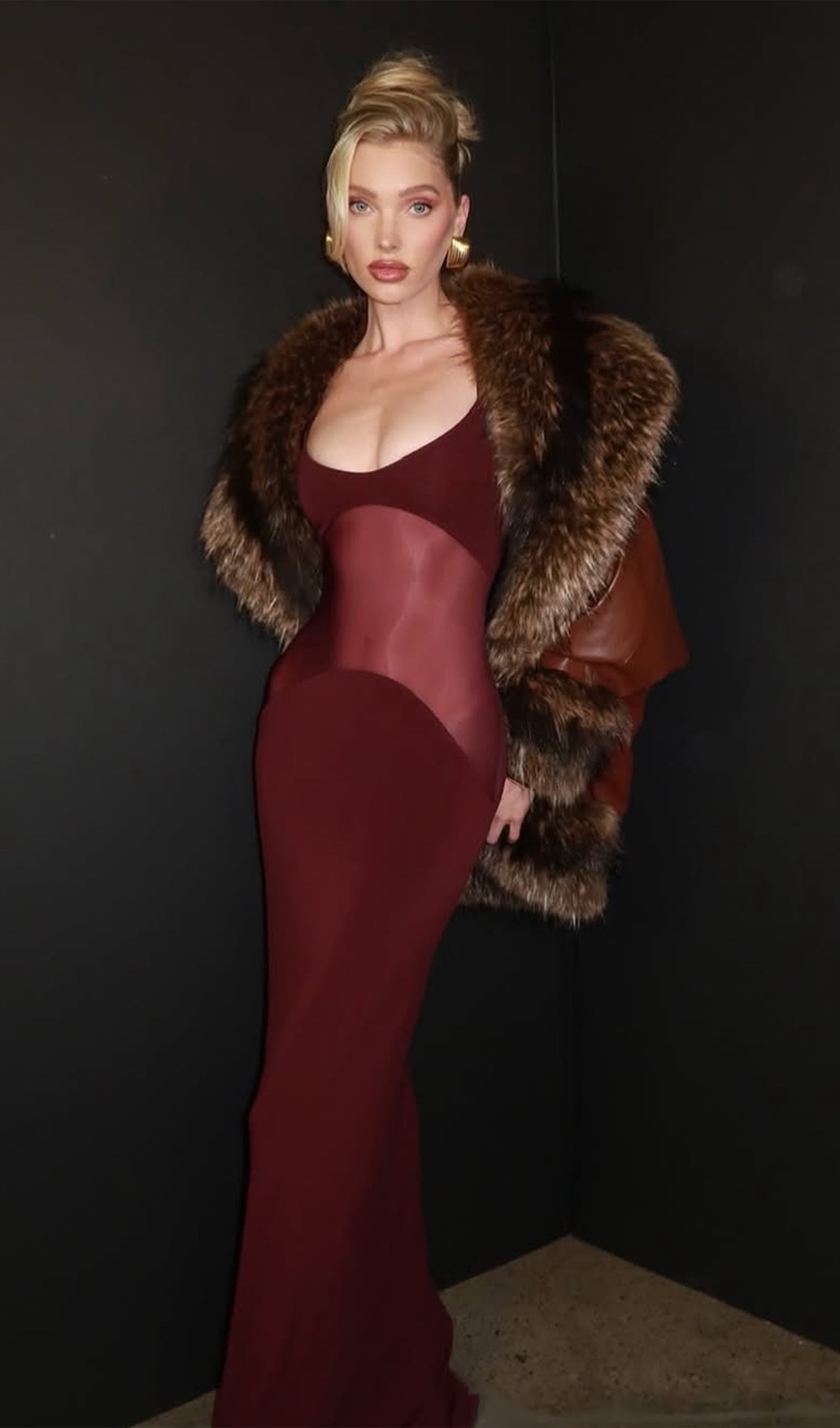 Sheer Knit Curve Maxi Dress In Red