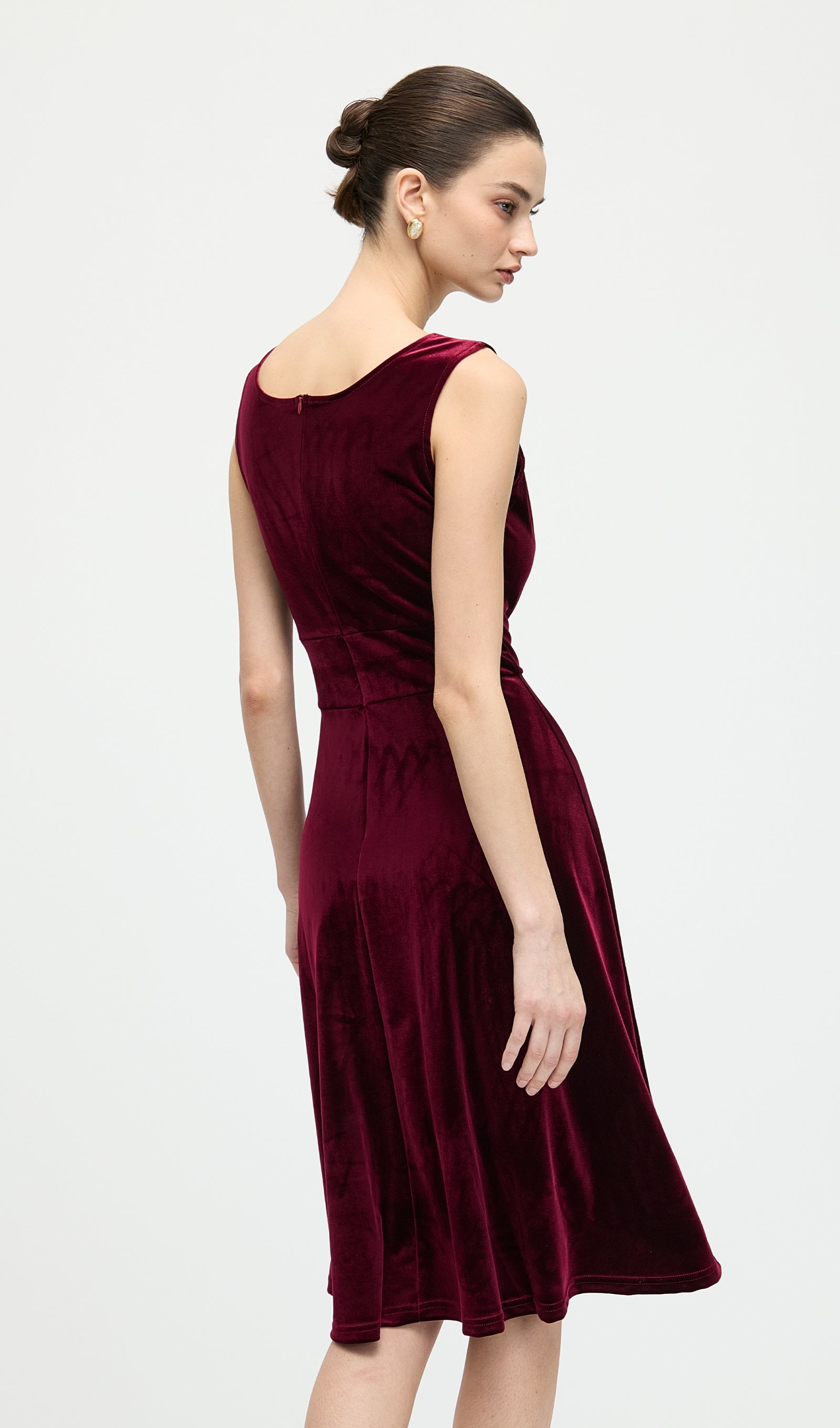V Neck Velvet Midi Dress