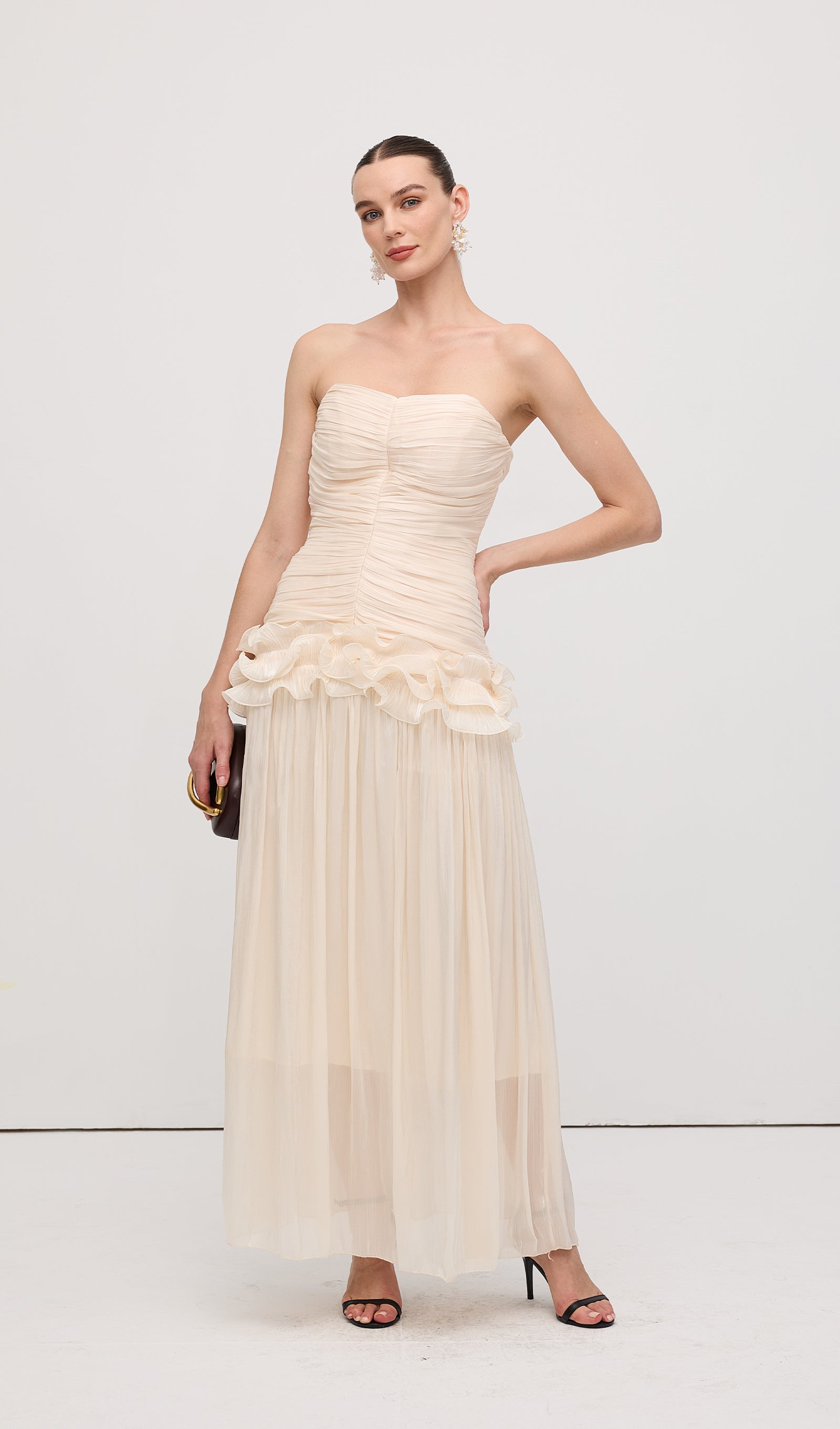 Slim Strapless Ruffle Maxi Dress
