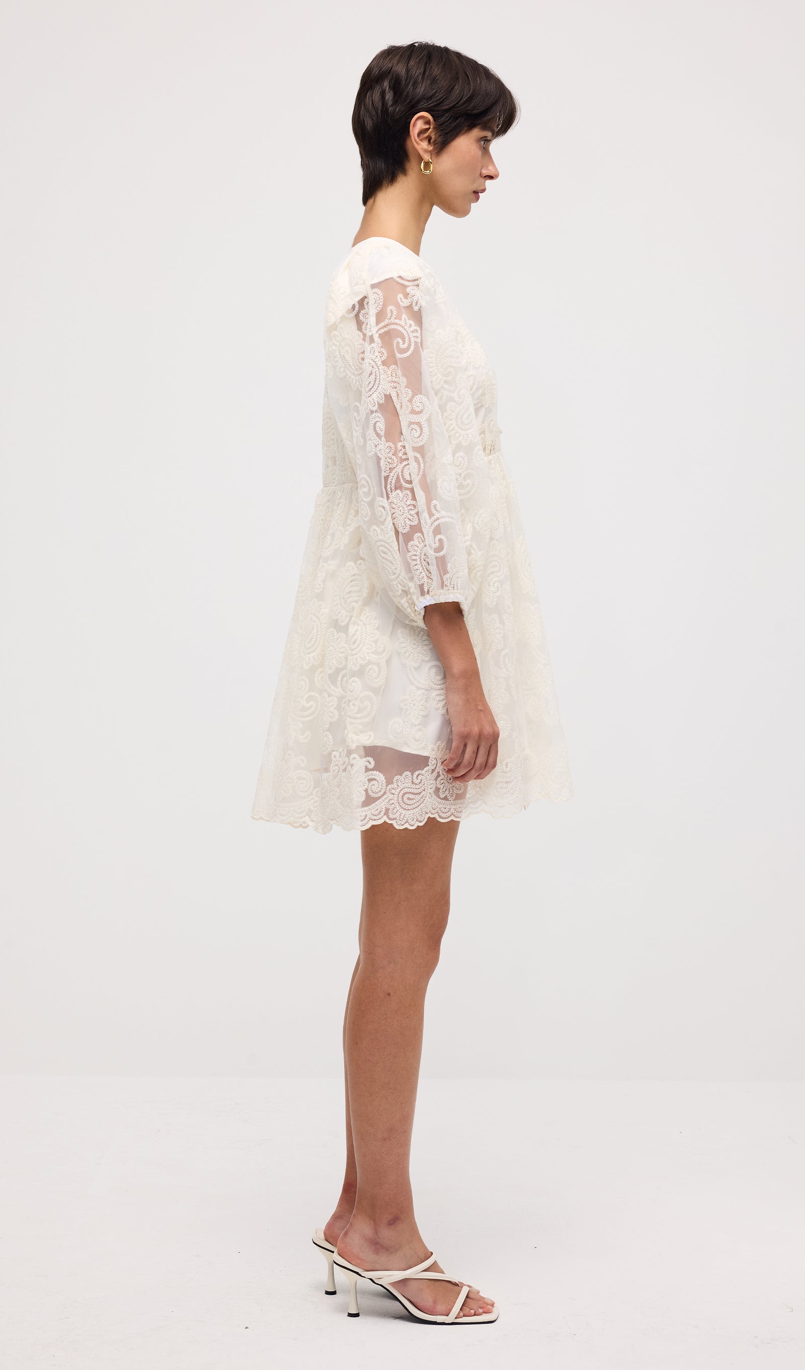 V Neck Embroidery Lace Mini Dress