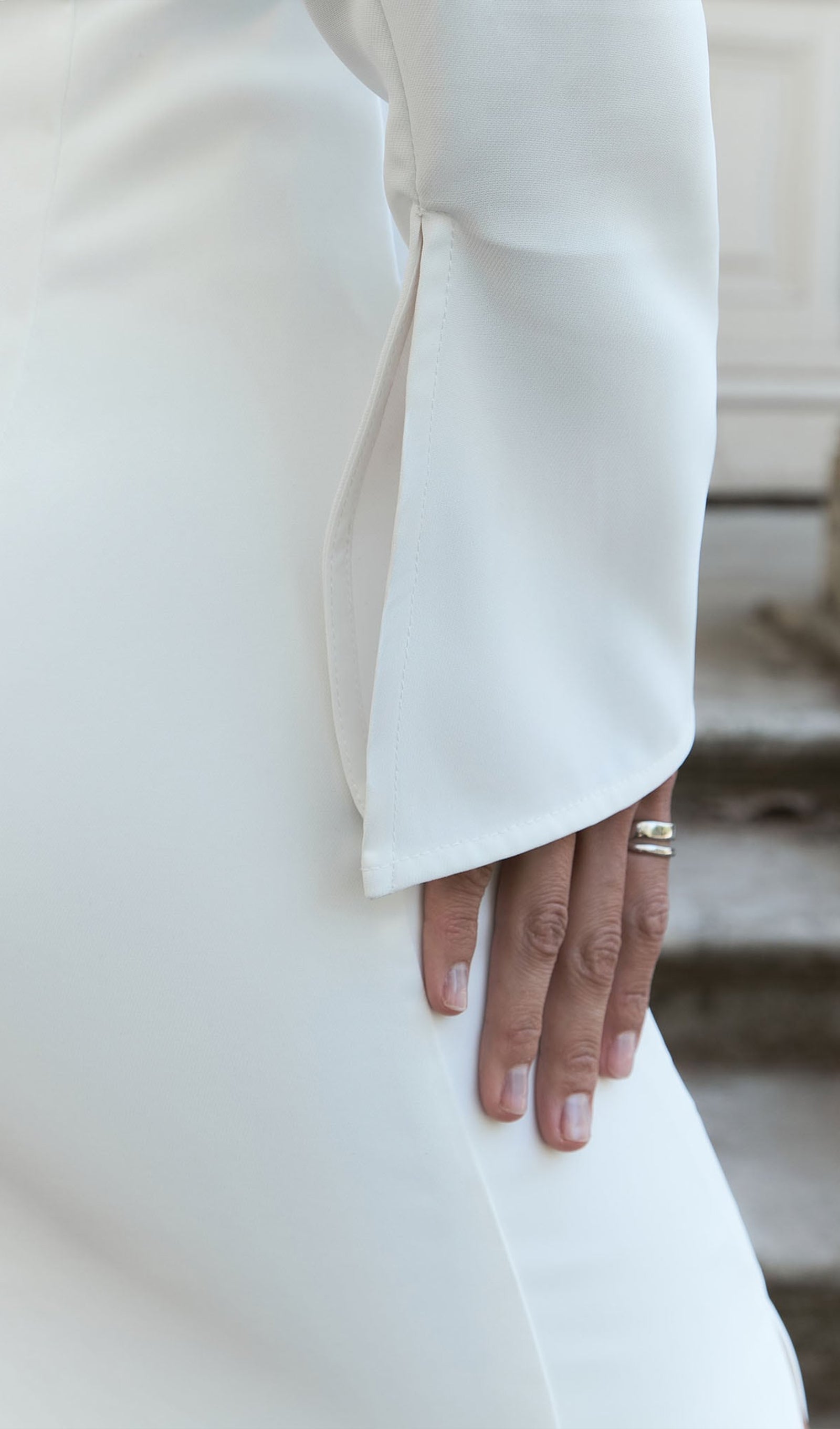 Solid Open Shoulders And Slit Midi Dress