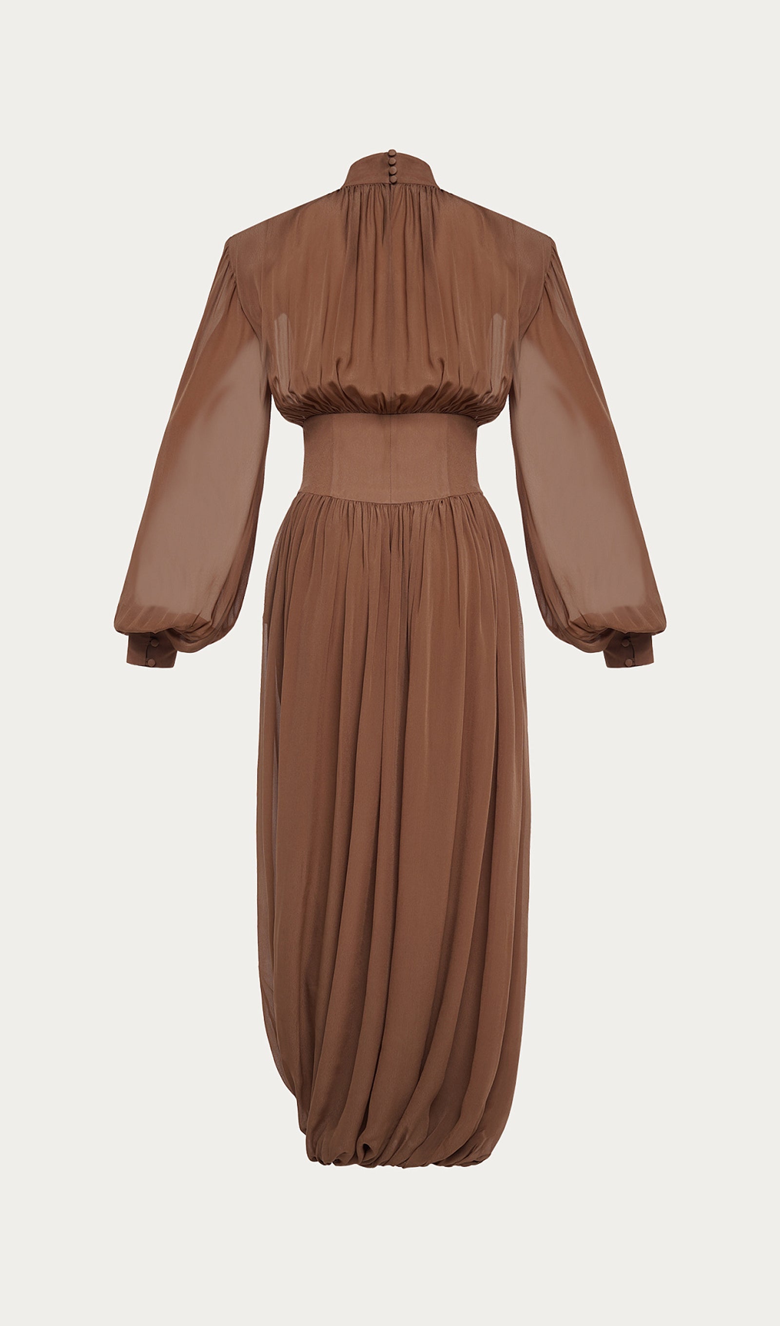 Long Sleeve Chiffon Midi Dress With Gathered