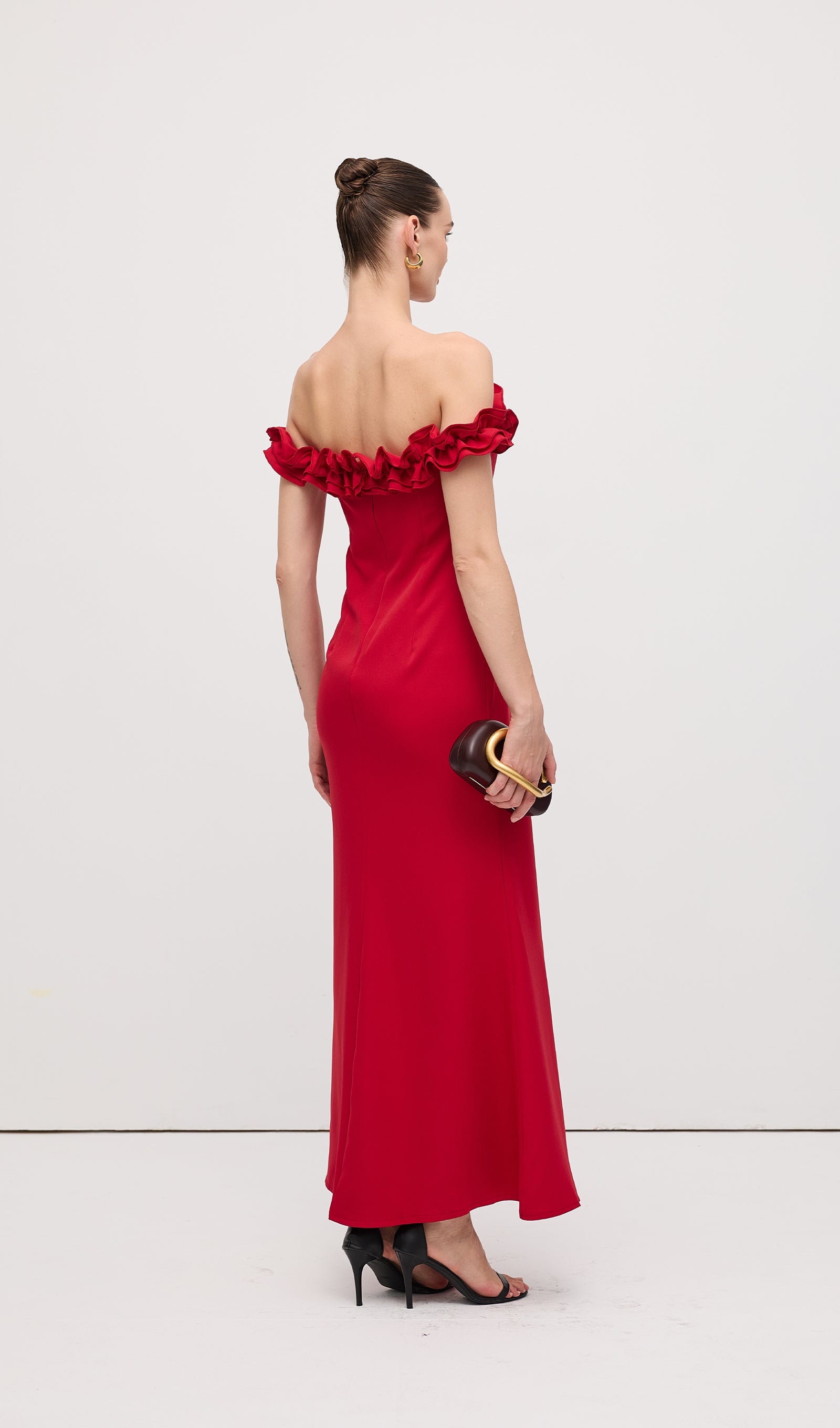 Ruffle Off Shoulder Maxi Dress Red