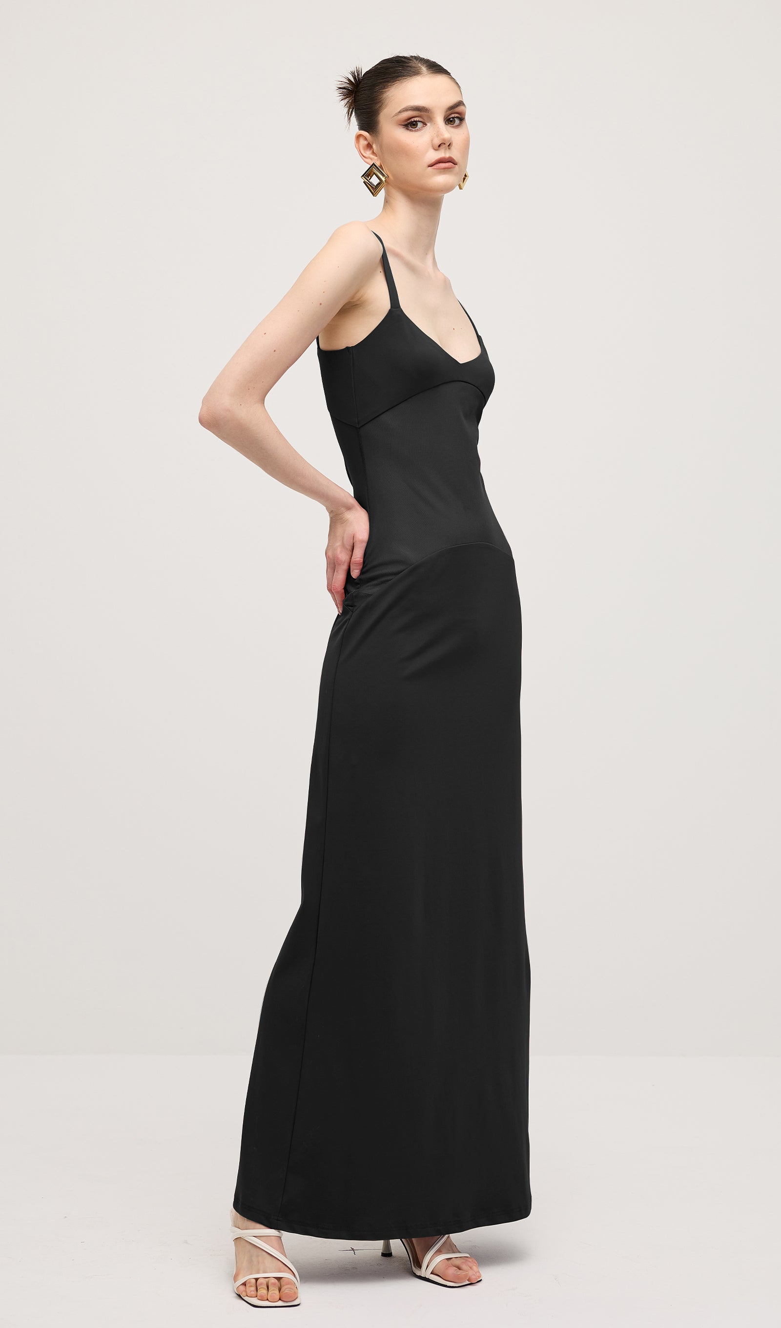 Sheer Knit Curve Maxi Dress In Black