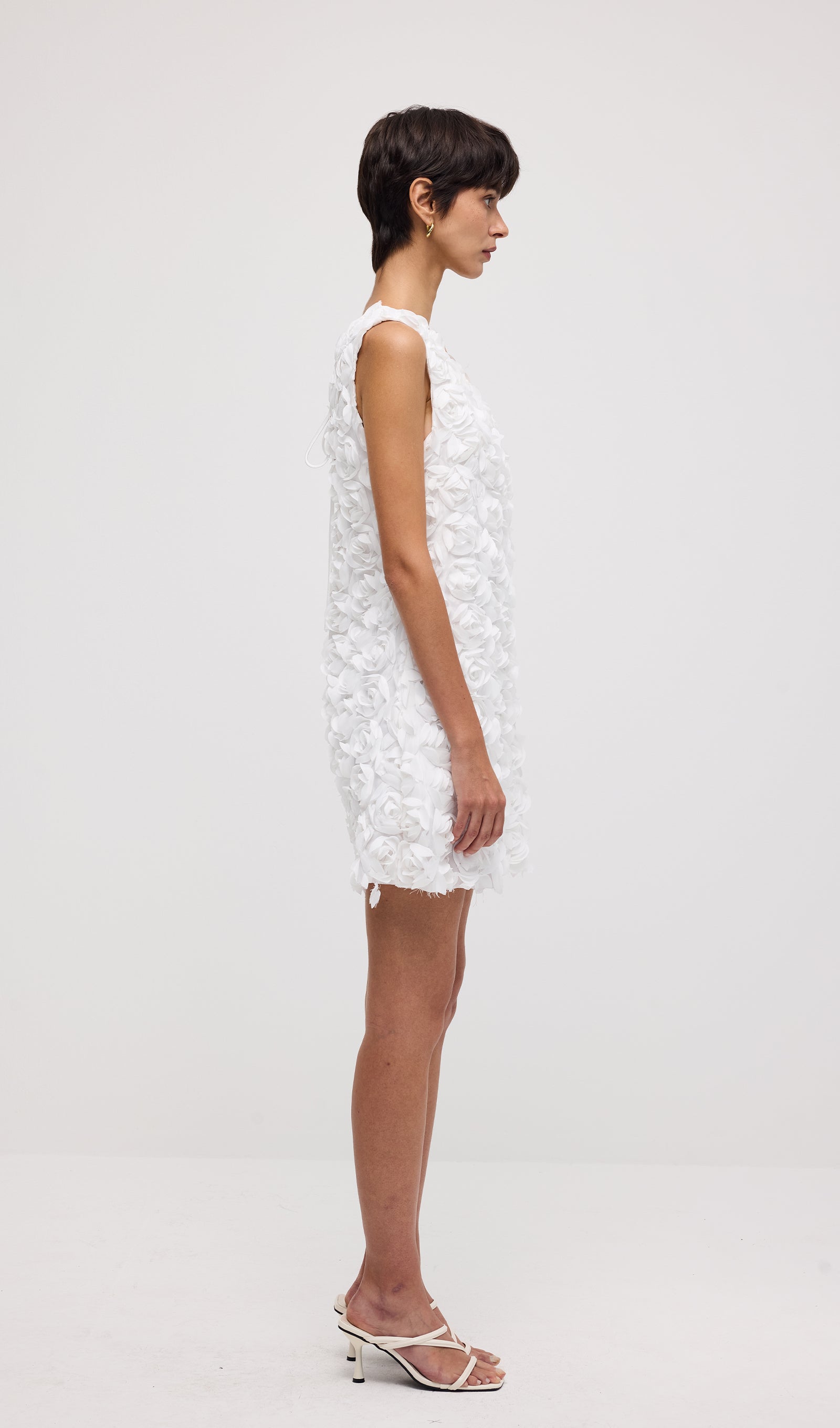 Solid 3D Floral Mesh Overlay Mini Dress