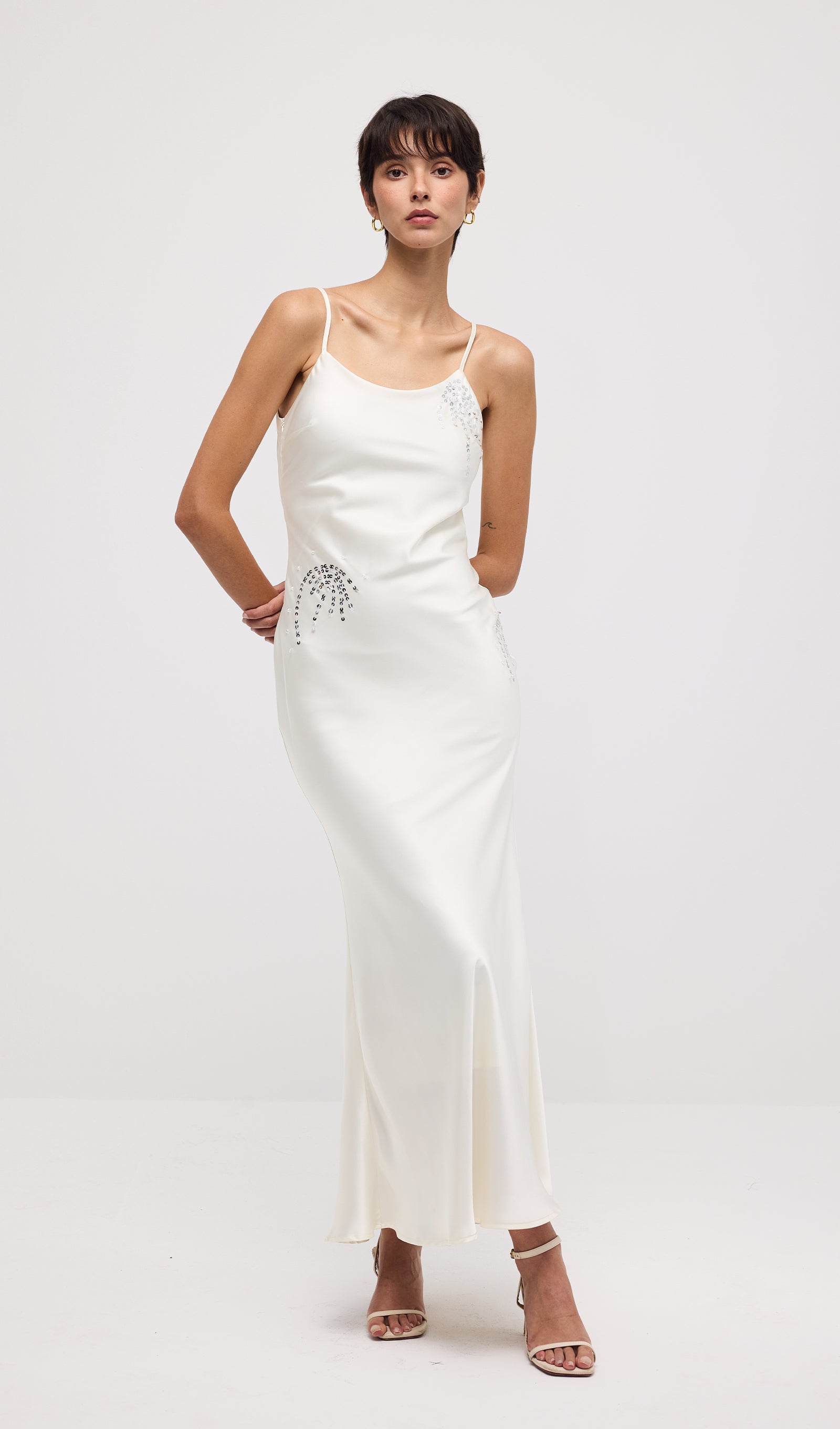 Solid Satin Sleeveless Maxi Dress