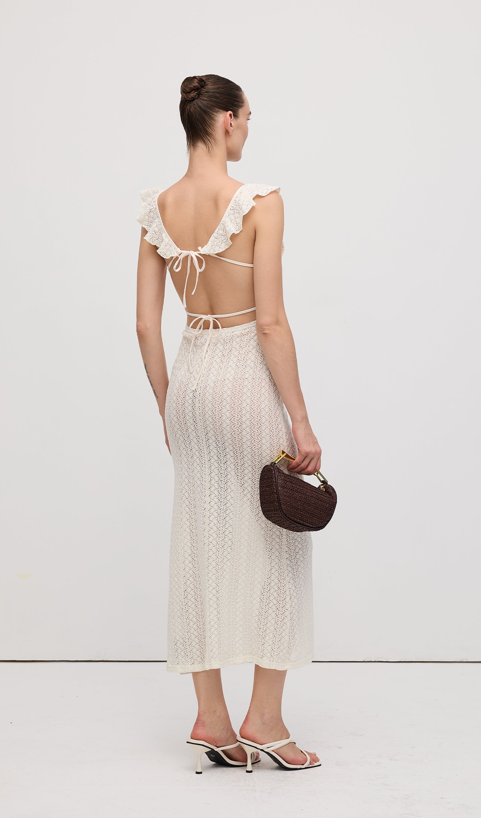 Ruffle Backless Knit Midi Dress