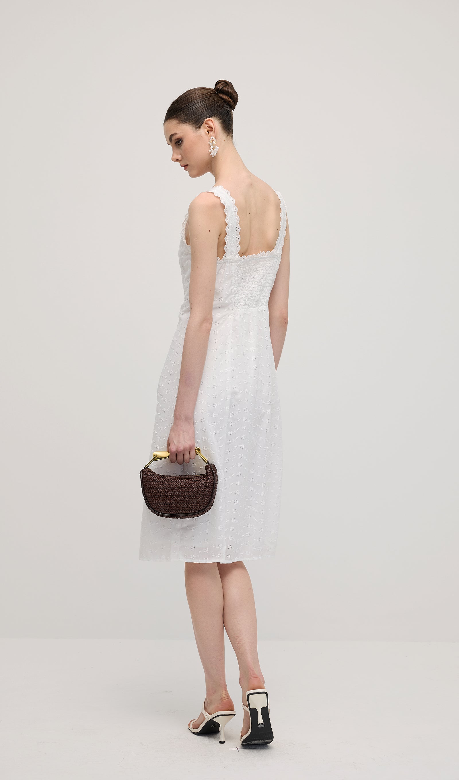 Solid Eyelet Sleeveless Midi Dress