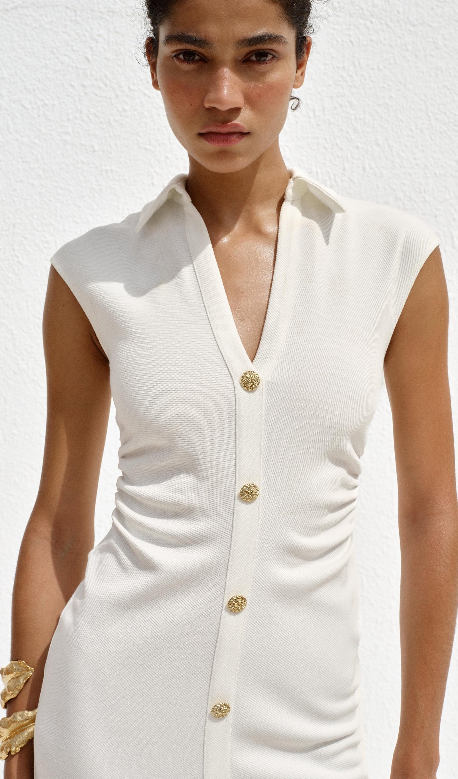 Solid Pique Shirt Midi Dress