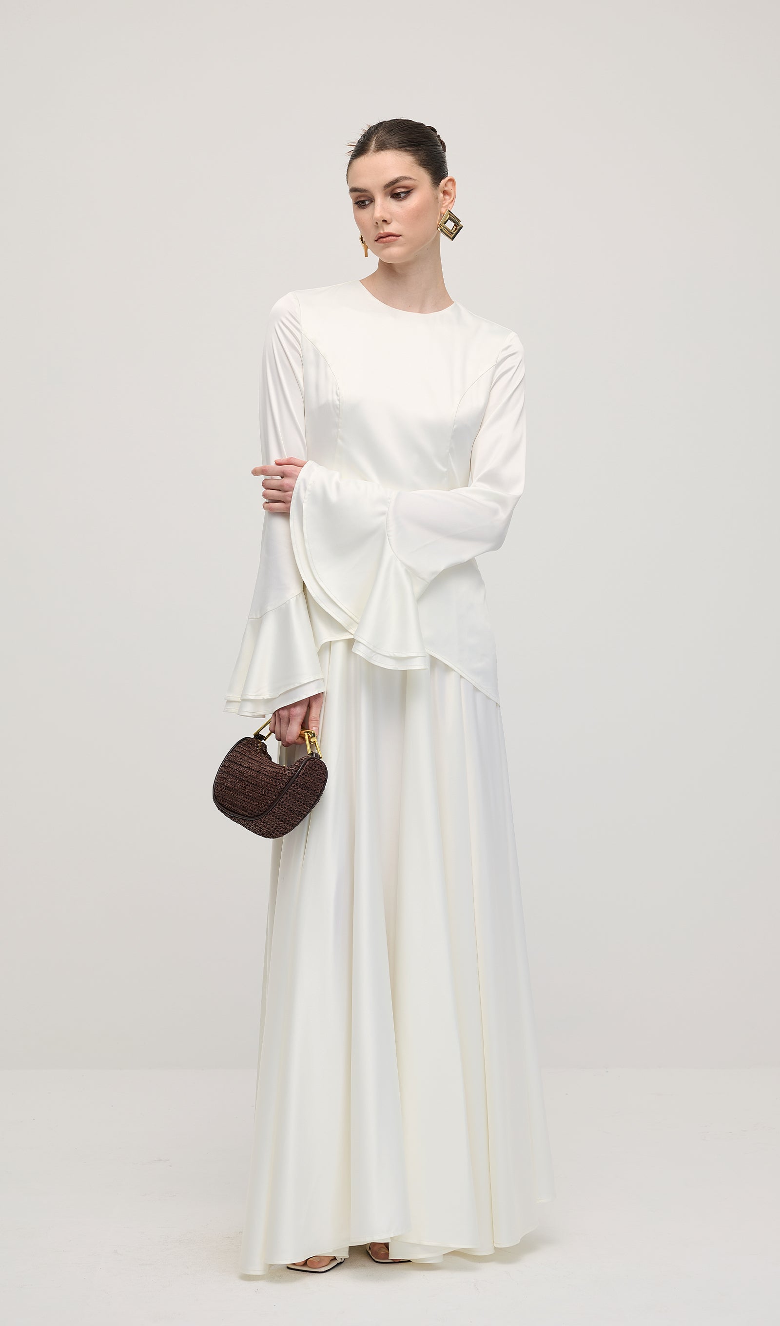 Asymmetrical Draped Bodice Ruffle Maxi Dress