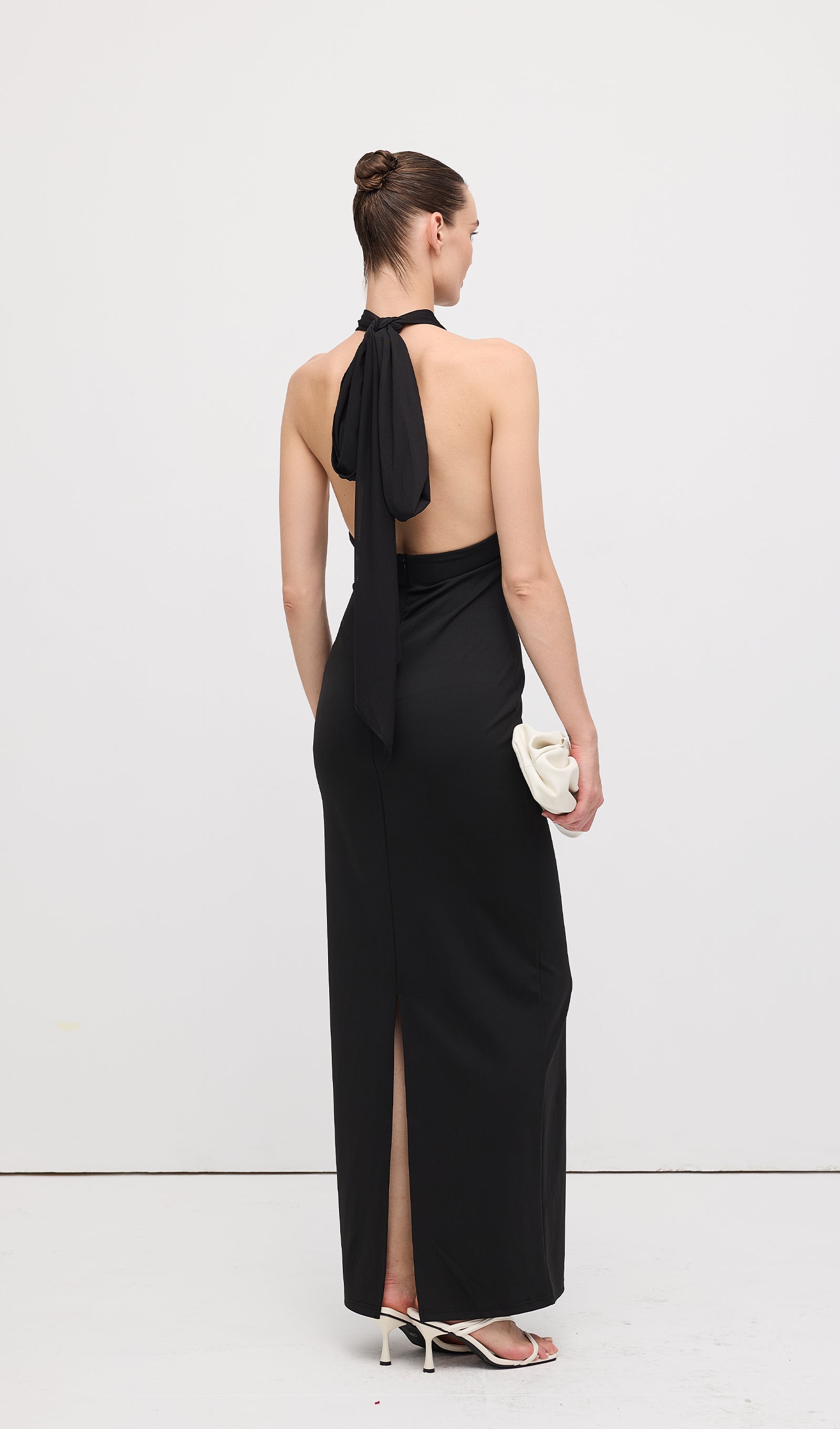 Halter Mesh Maxi Dress In Black