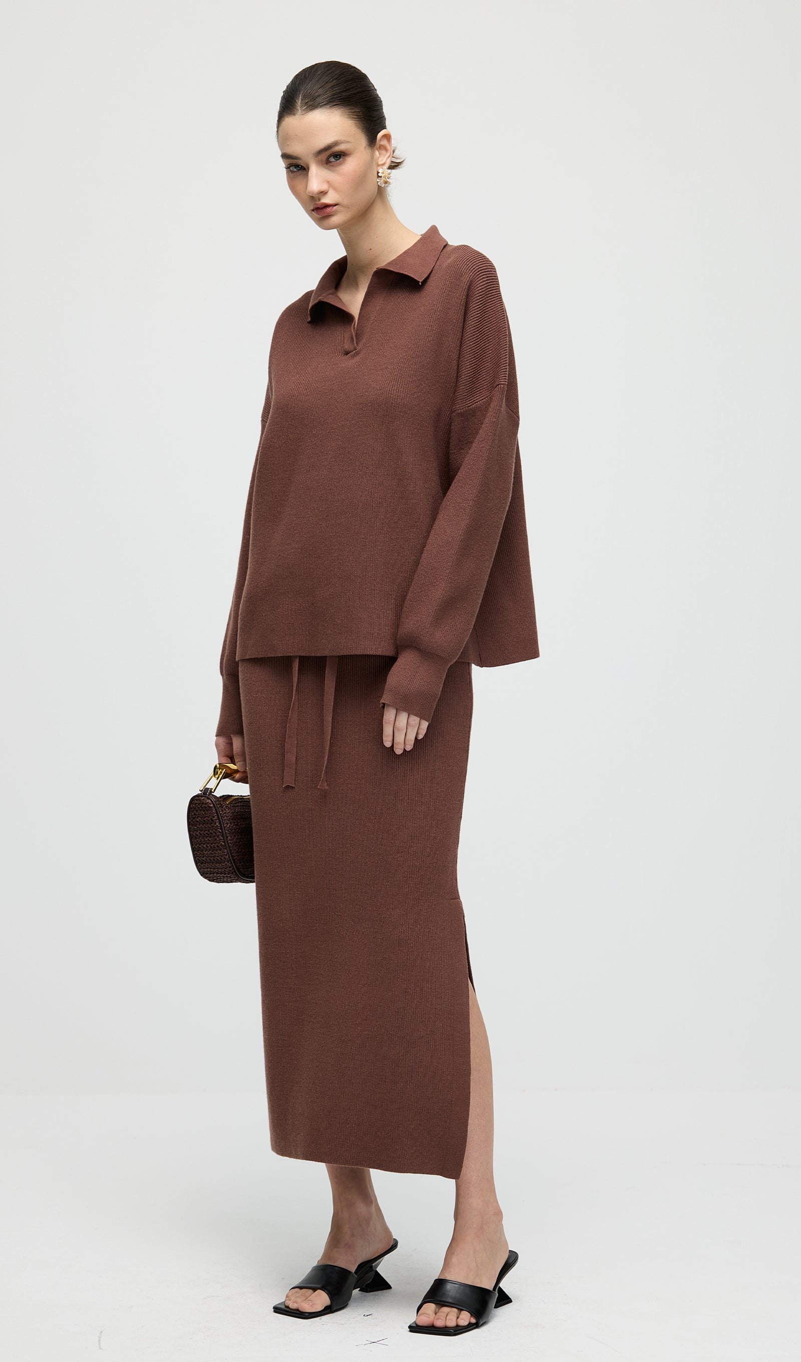 Knitted Long Sleeve Top & Midi Dress Set