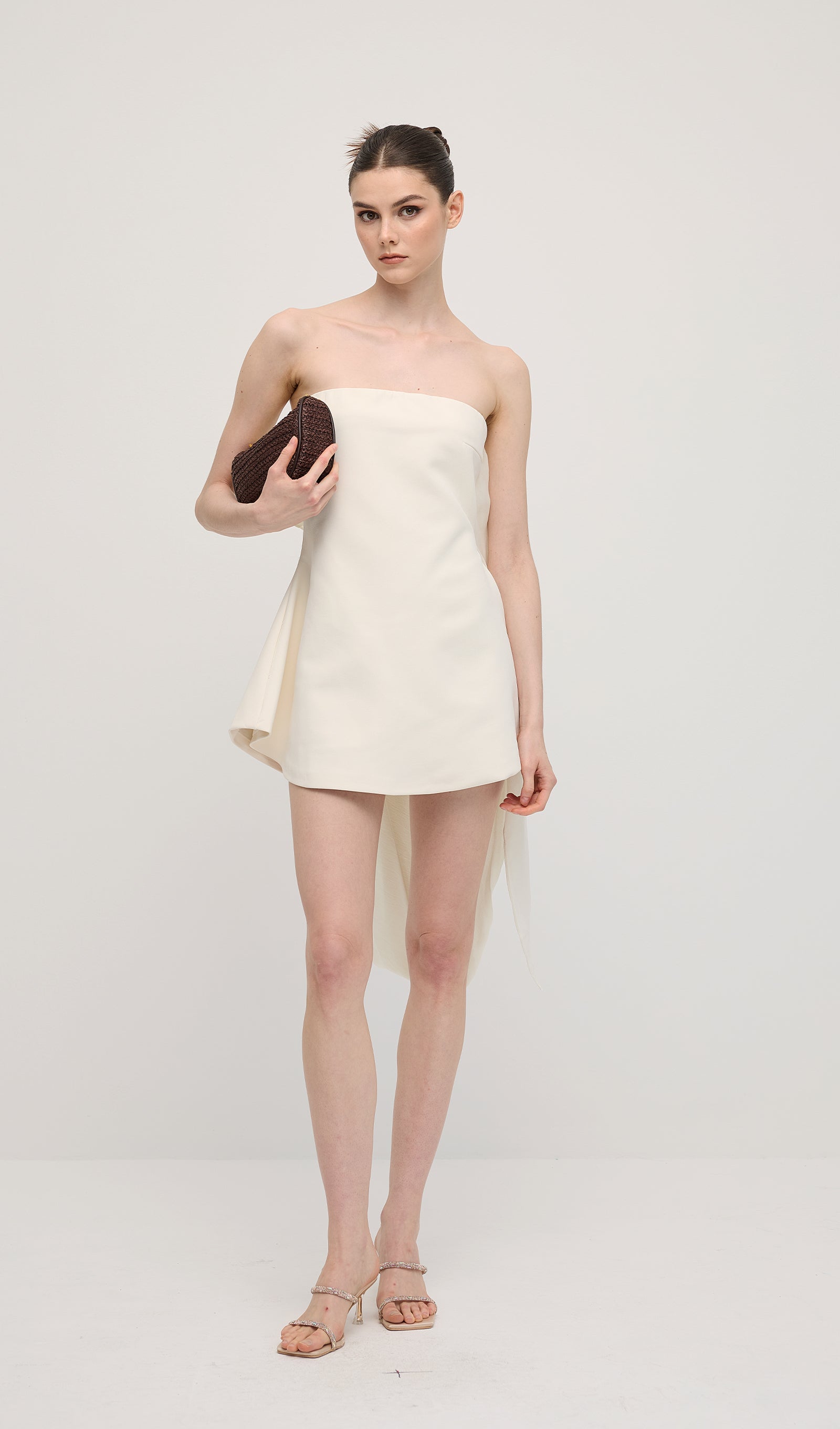 Off Shoulder Ribbon Mini Dress In White