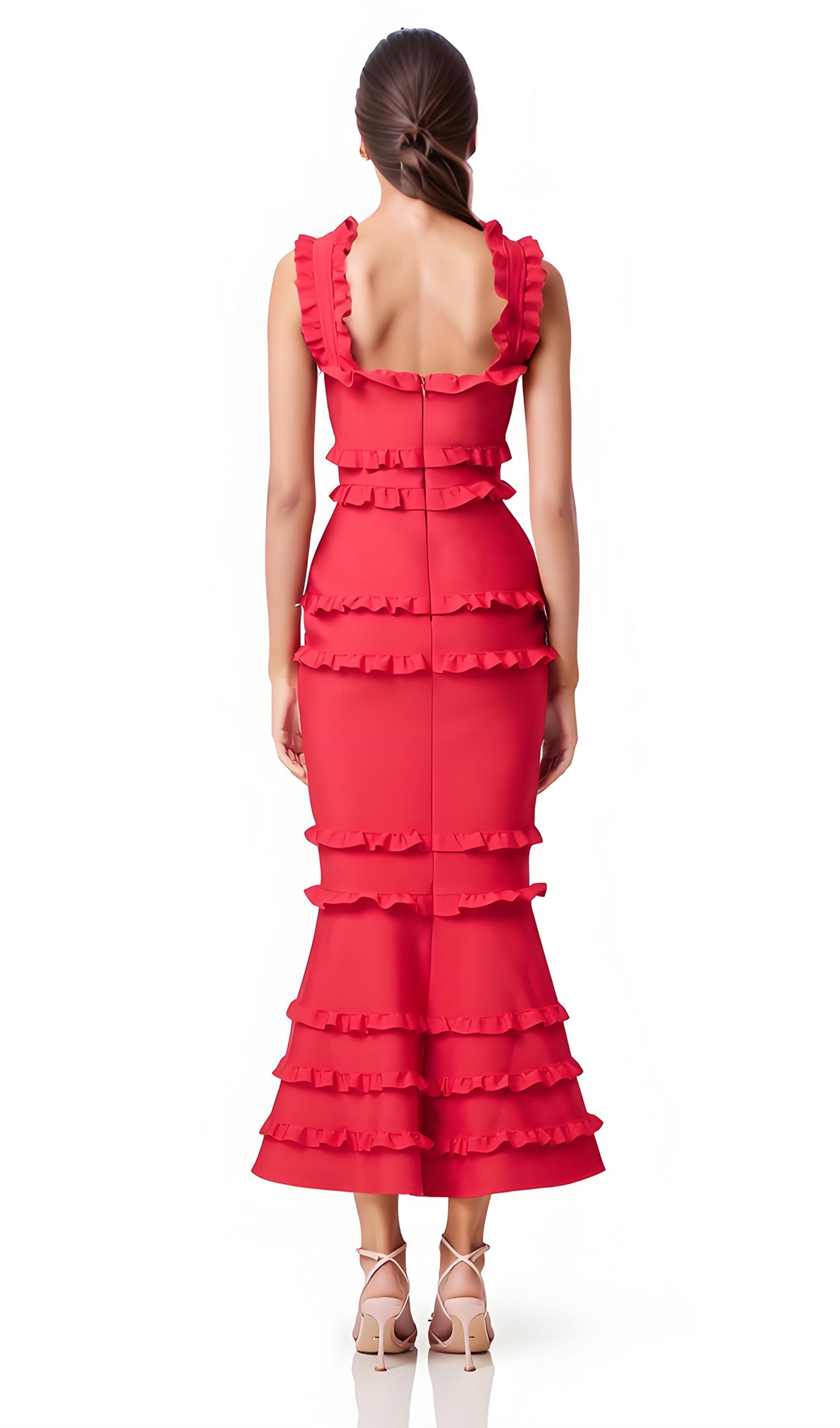 Sleeveless Frill Maxi Dress In Red